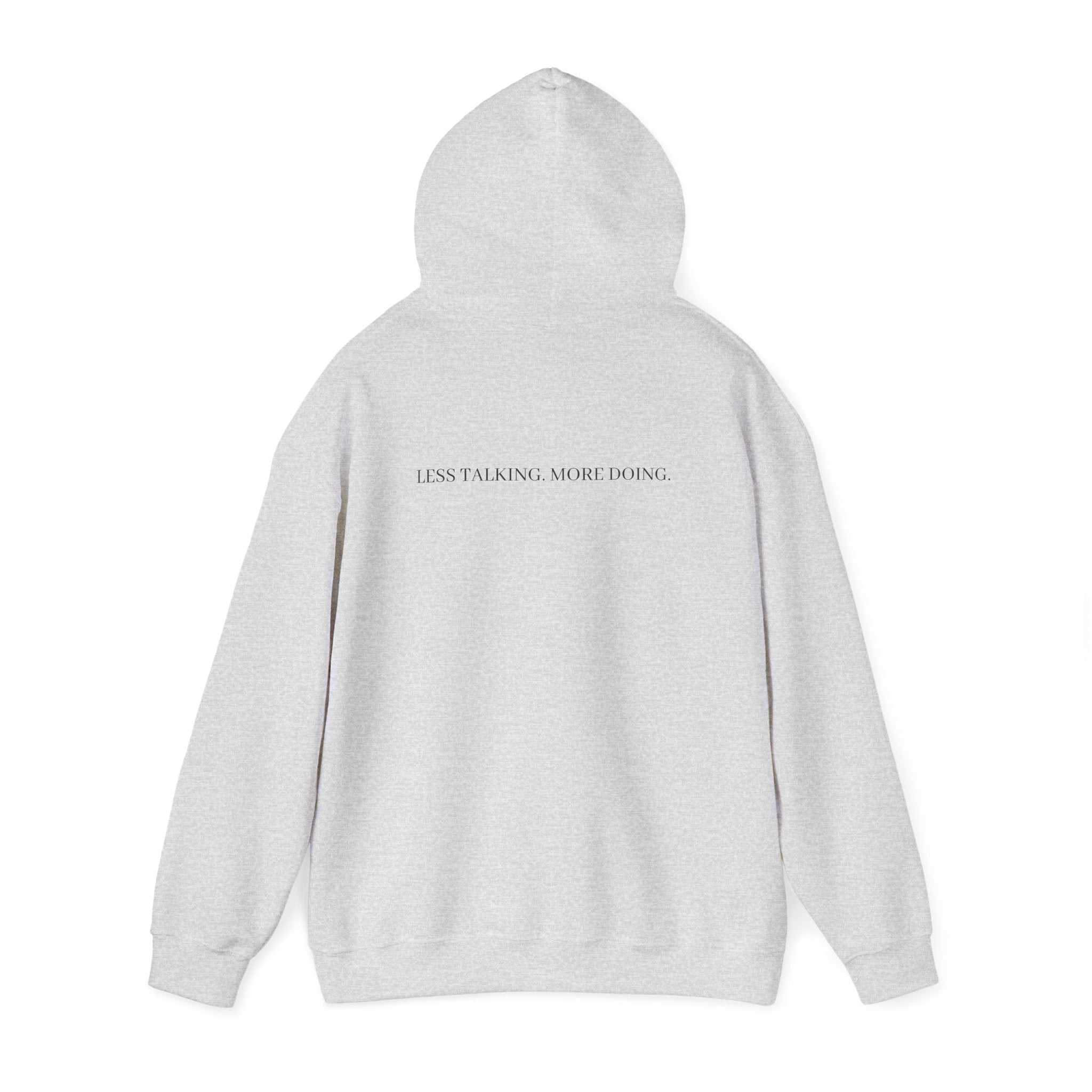 Less Talking More Doing Hoodie — Motivational White Pullover