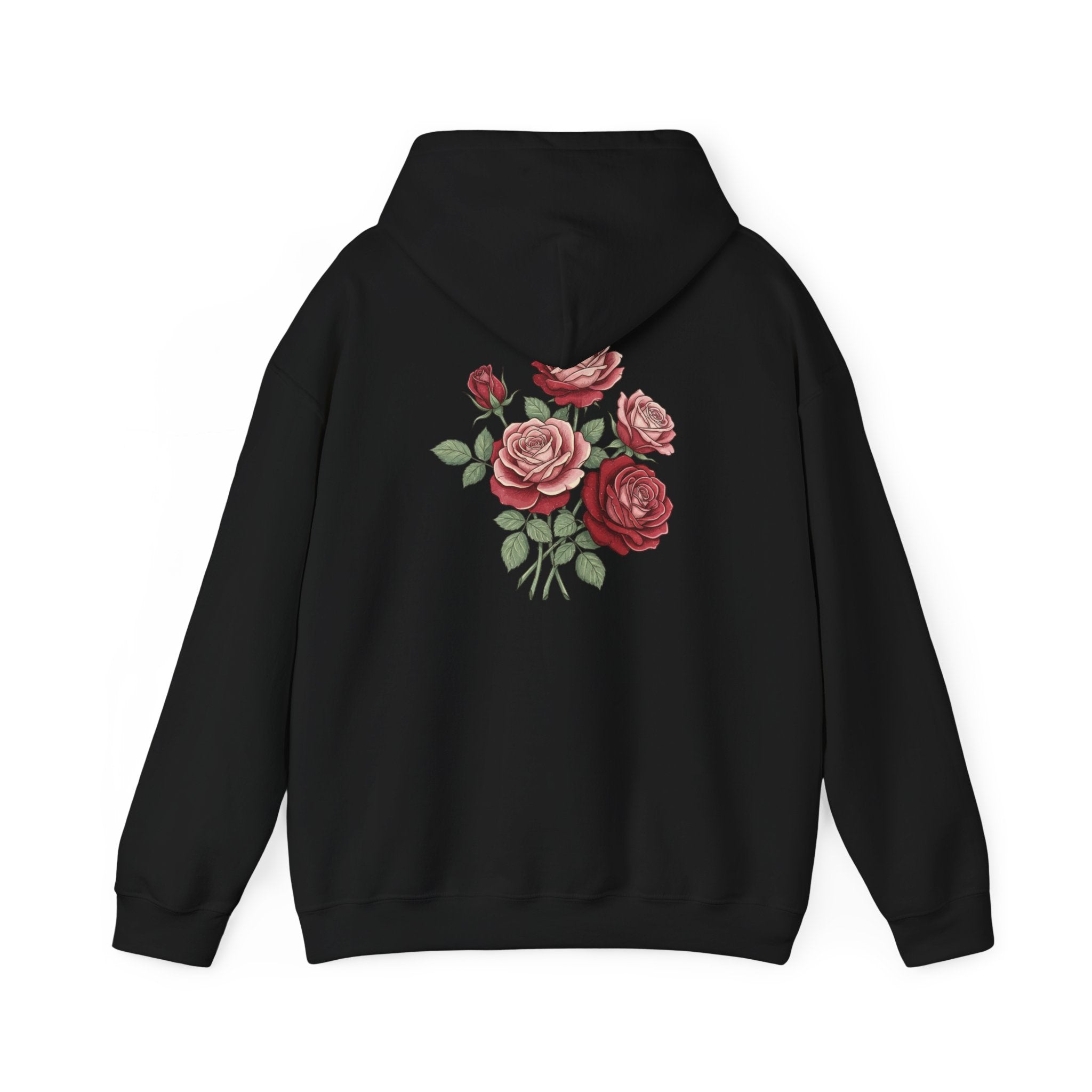 Rose Bouquet Hoodie - Vintage Red Floral Backprint Sweatshirt