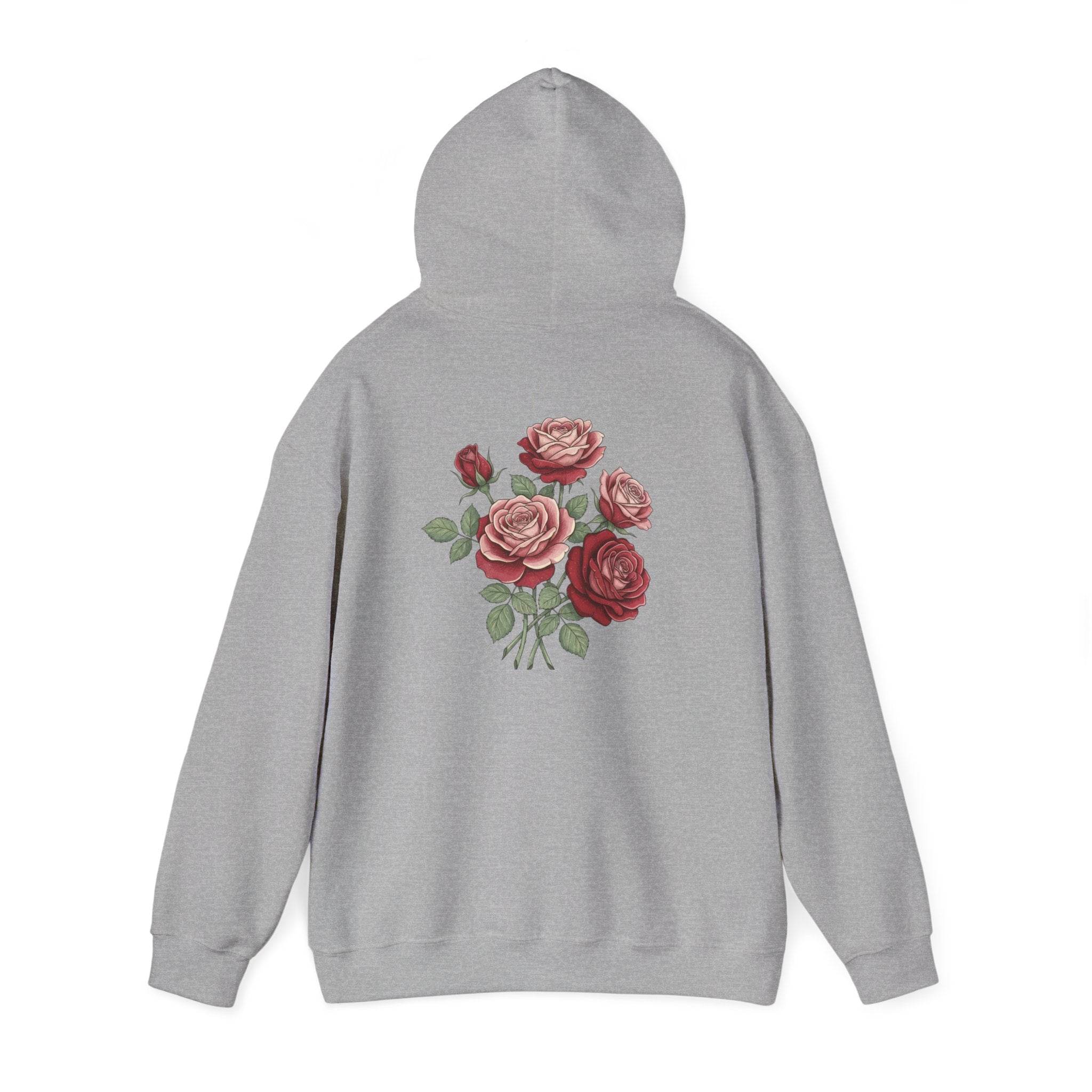 Rose Bouquet Hoodie - Vintage Red Floral Backprint Sweatshirt