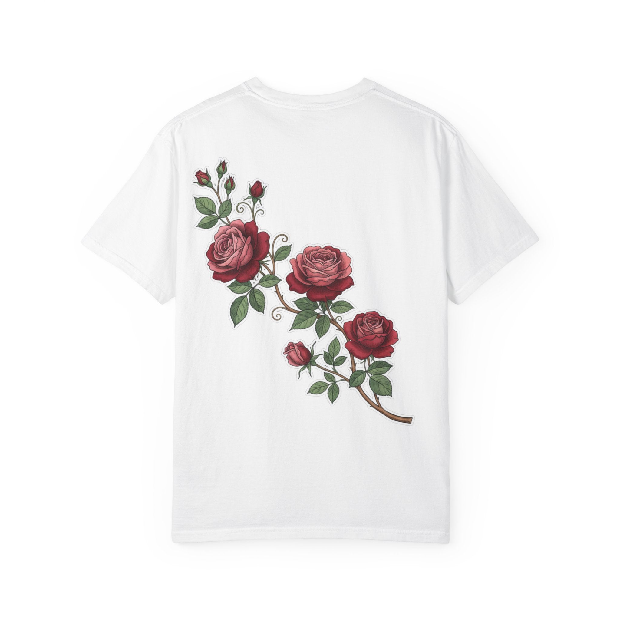 White Rose Branch T-Shirt — Vintage Red Floral Tee