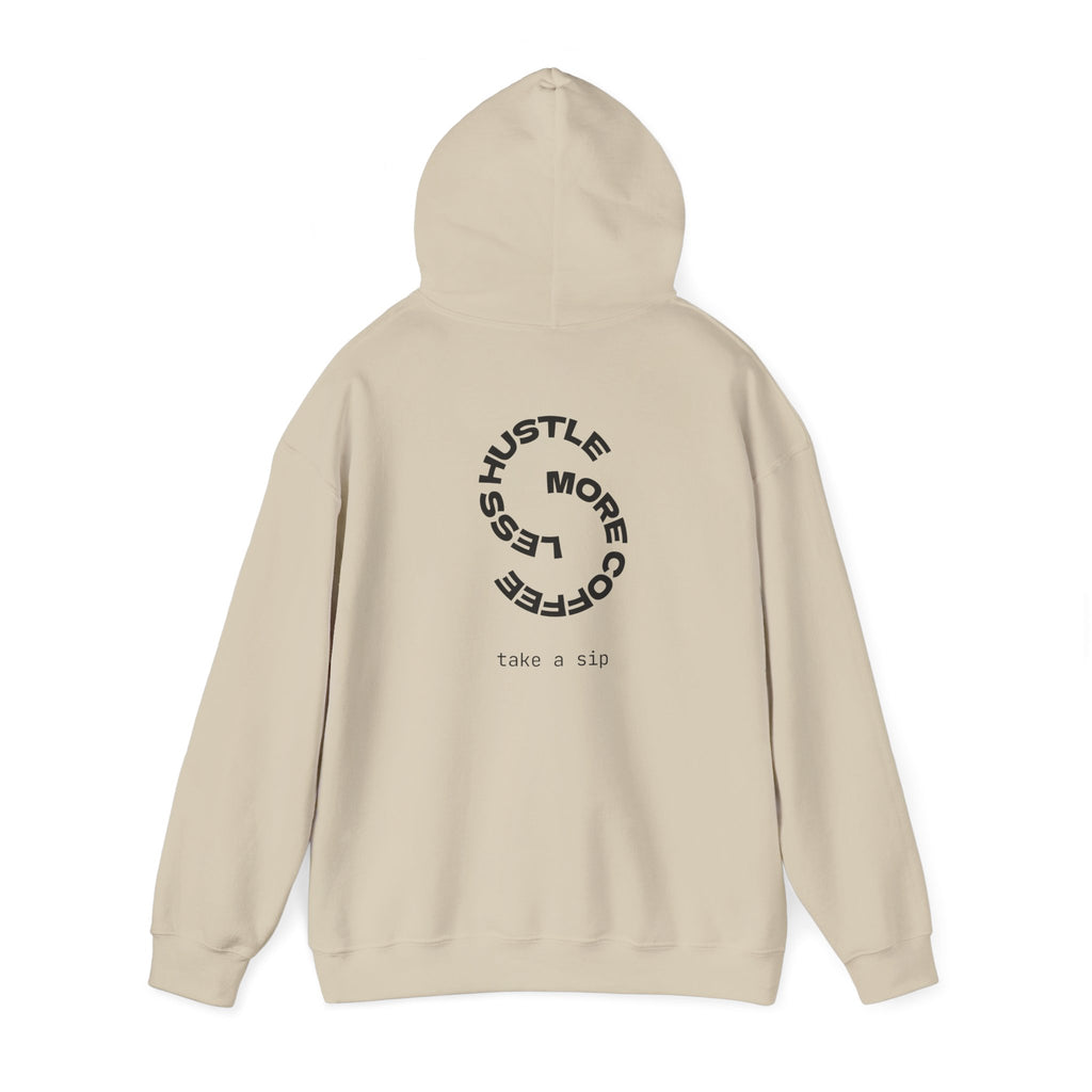 Coffee Lover Hoodie — “More Coffee Less Hustle” Minimal White Pullover