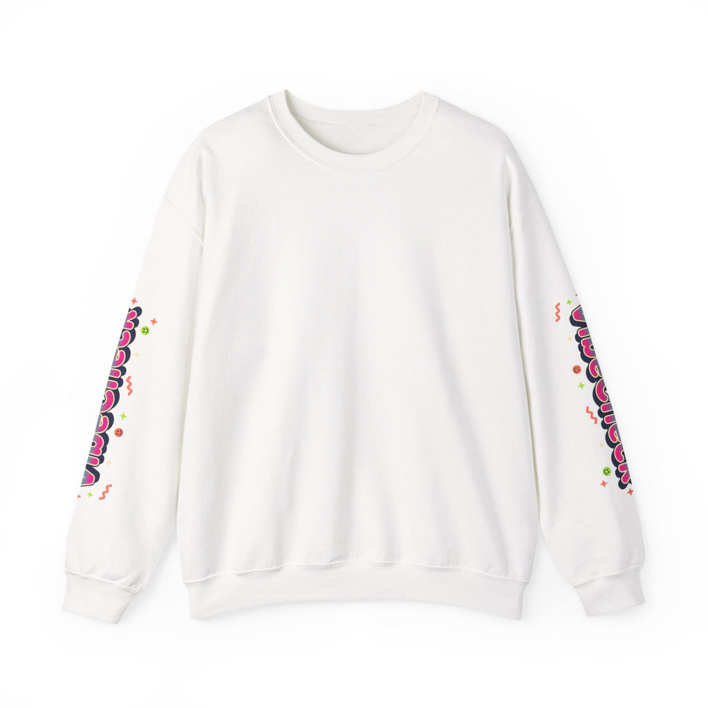 Vibecheck Crewneck Sweatshirt — Retro Sun Graphic Pullover