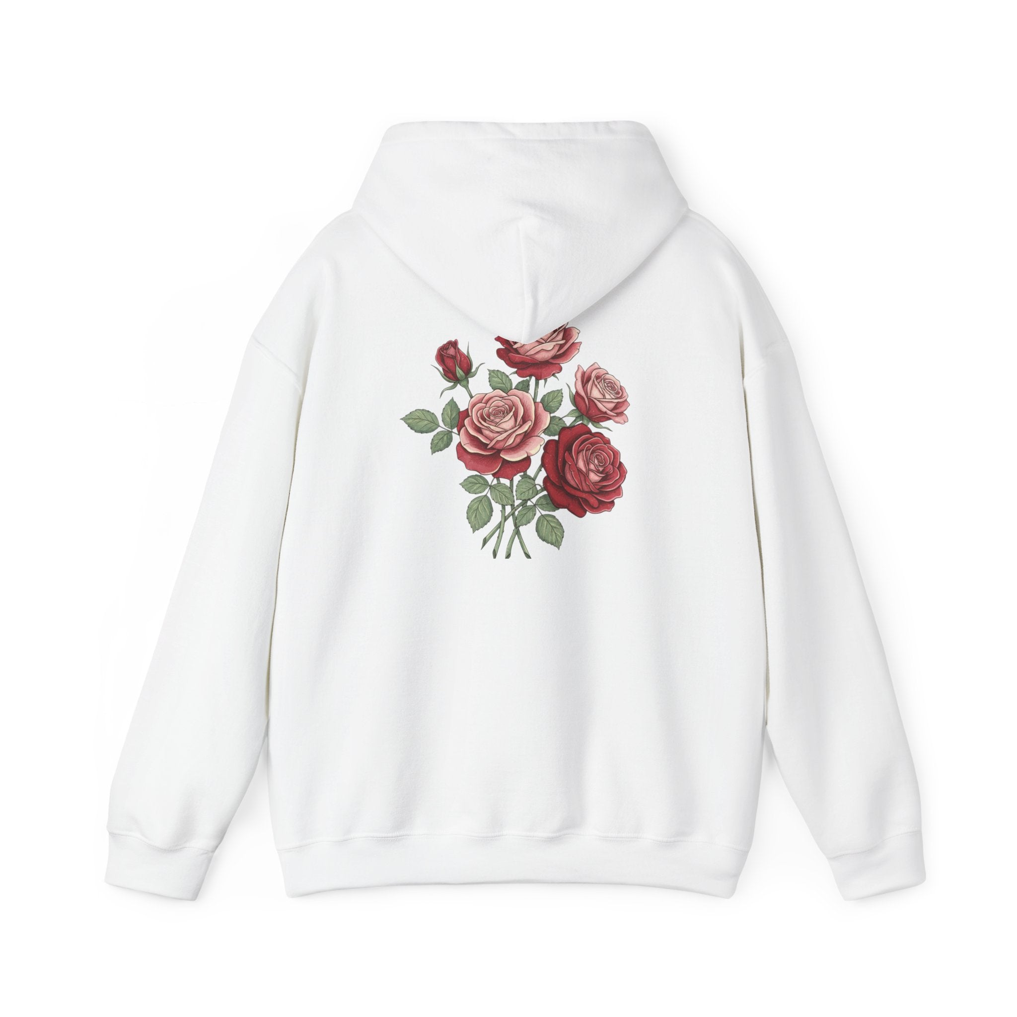 Rose Bouquet Hoodie - Vintage Red Floral Backprint Sweatshirt