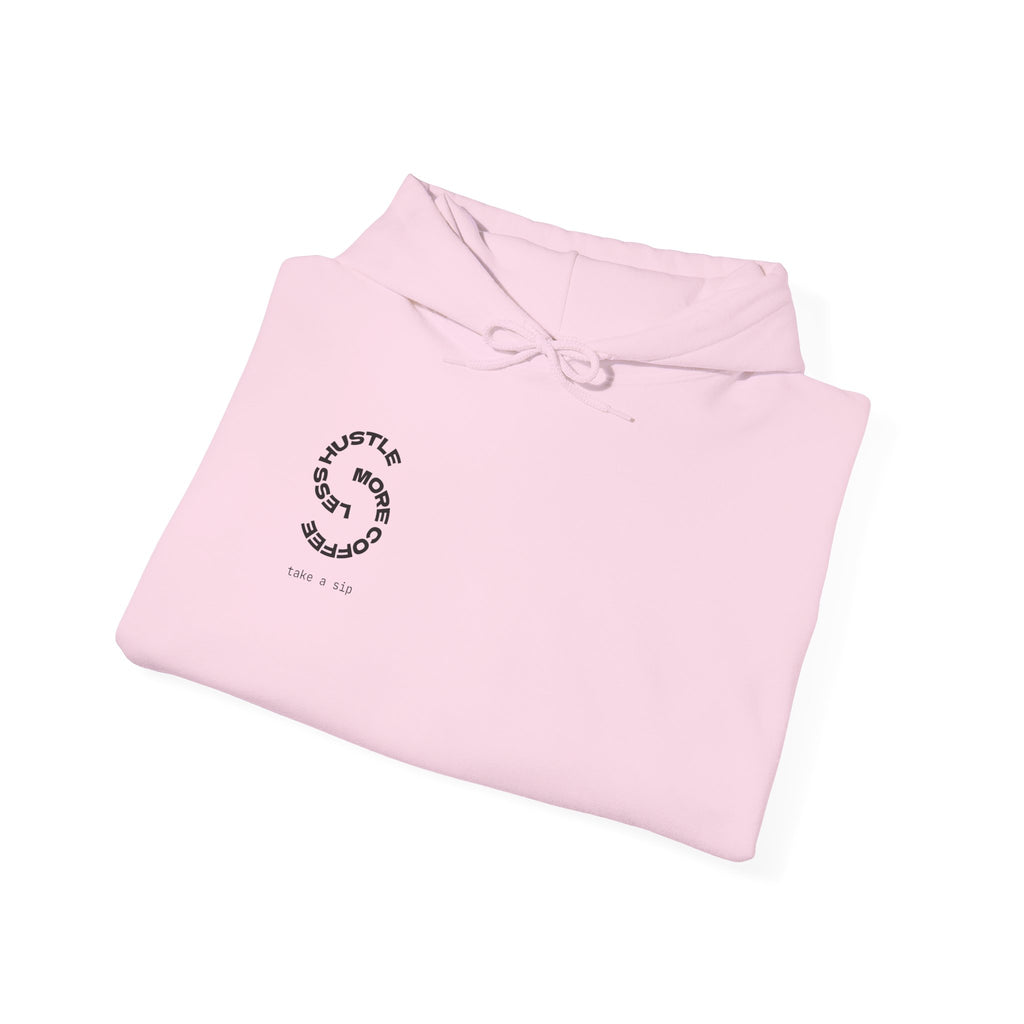 Coffee Lover Hoodie — “More Coffee Less Hustle” Minimal White Pullover