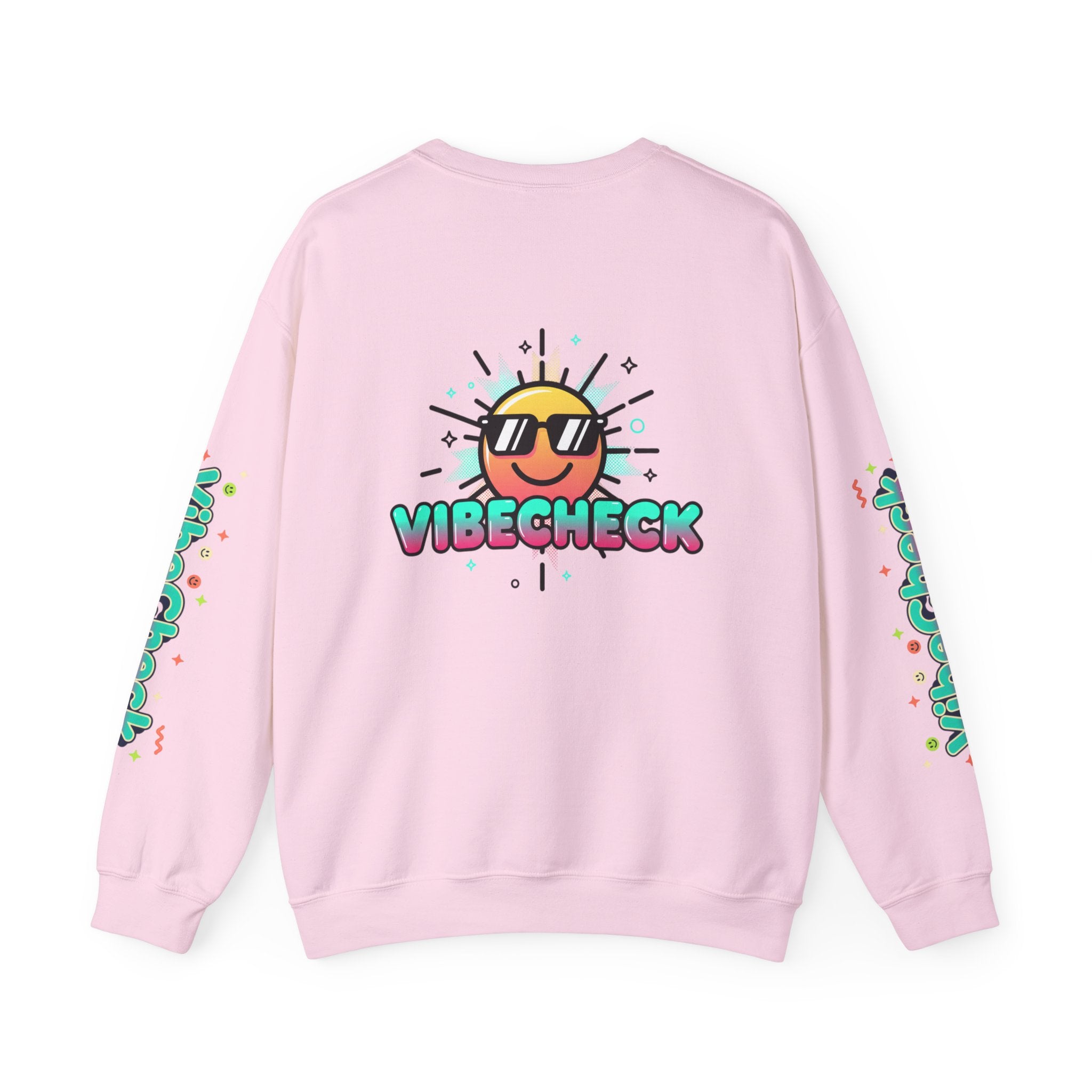 Vibecheck Crewneck Sweatshirt — Retro Sun Graphic Pullover