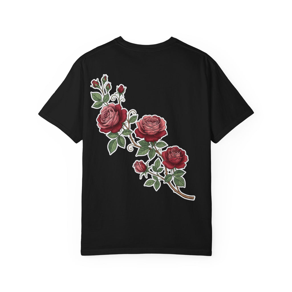 White Rose Branch T-Shirt — Vintage Red Floral Tee