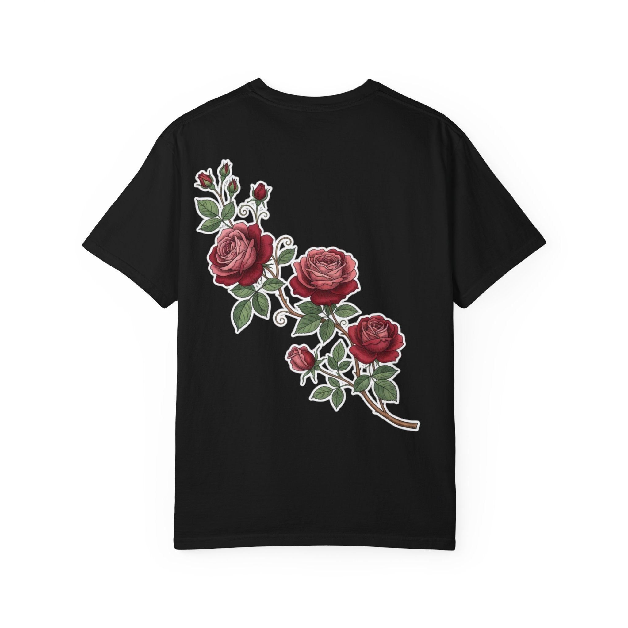 White Rose Branch T-Shirt — Vintage Red Floral Tee