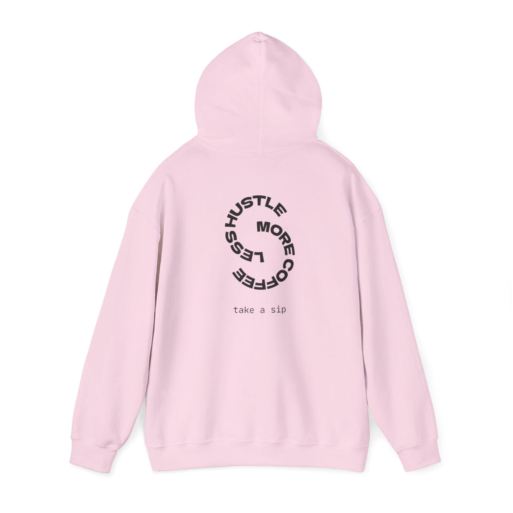 Coffee Lover Hoodie — “More Coffee Less Hustle” Minimal White Pullover