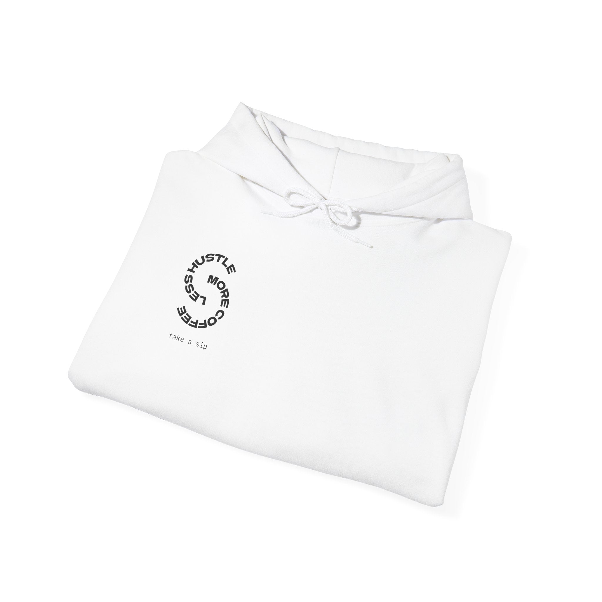 Coffee Lover Hoodie — “More Coffee Less Hustle” Minimal White Pullover