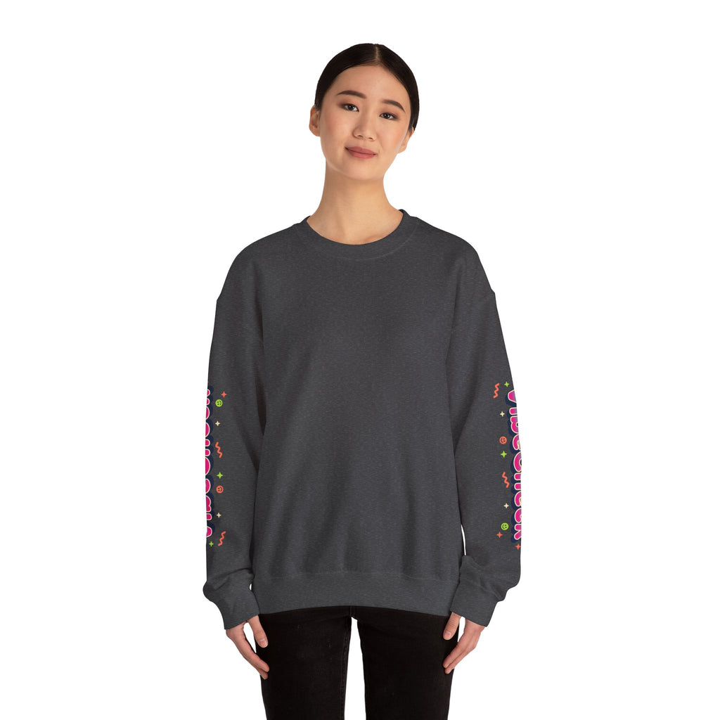 Vibecheck Crewneck Sweatshirt — Retro Sun Graphic Pullover