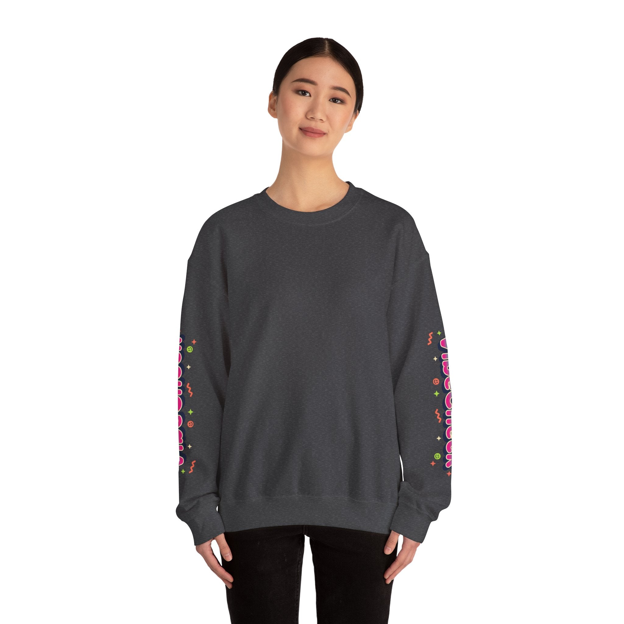 Vibecheck Crewneck Sweatshirt — Retro Sun Graphic Pullover