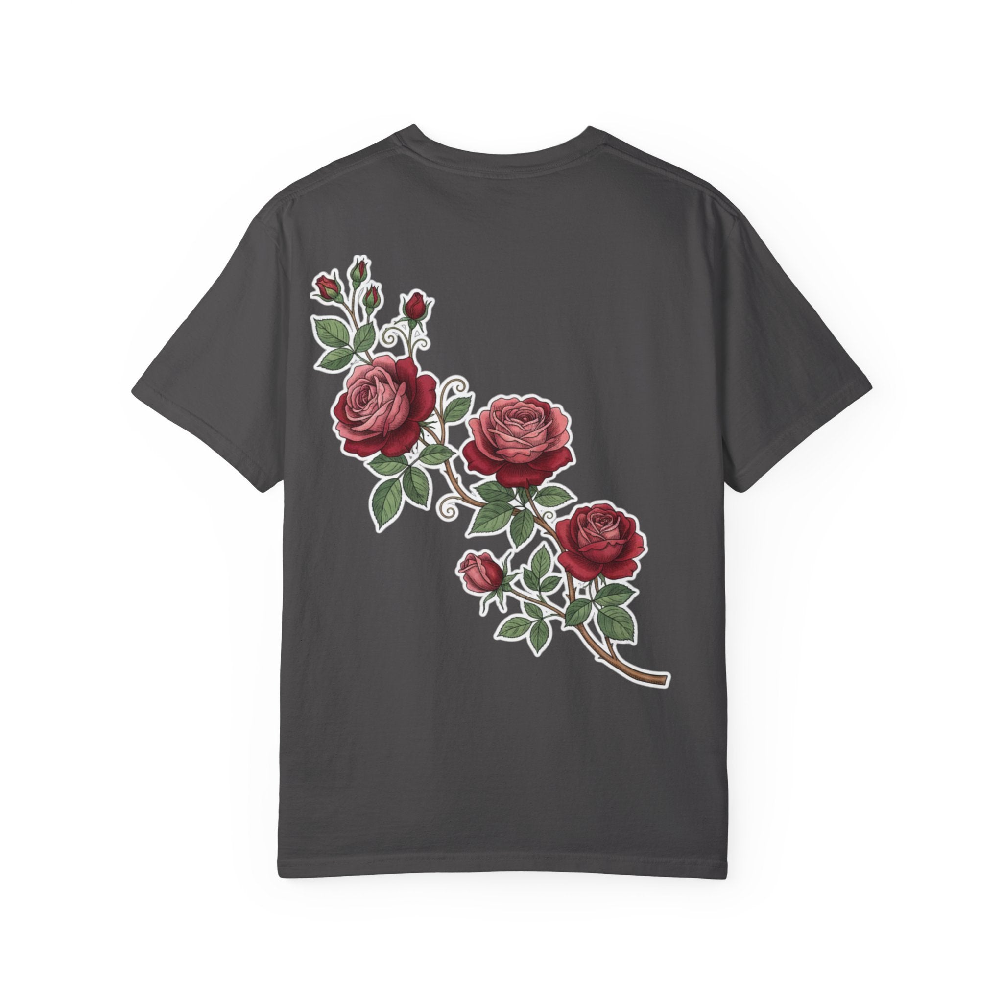 White Rose Branch T-Shirt — Vintage Red Floral Tee