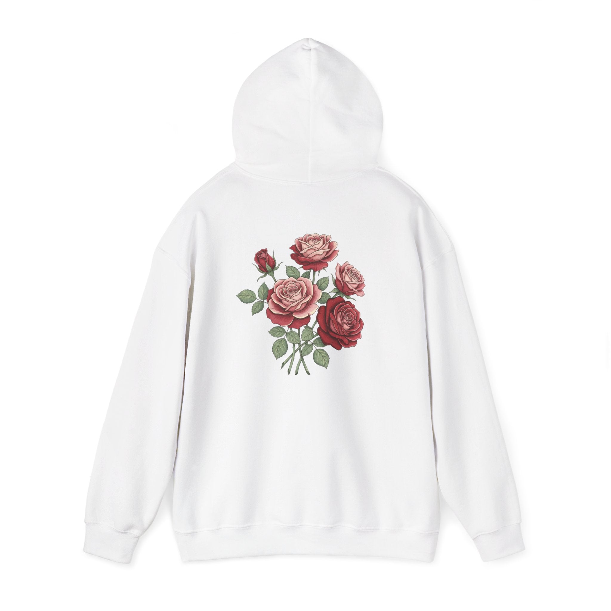 Rose Bouquet Hoodie - Vintage Red Floral Backprint Sweatshirt