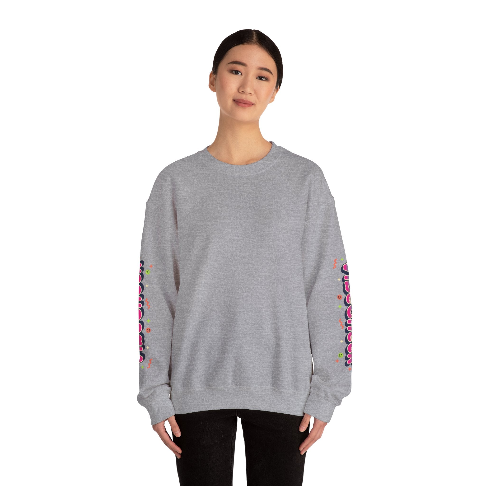 Vibecheck Crewneck Sweatshirt — Retro Sun Graphic Pullover