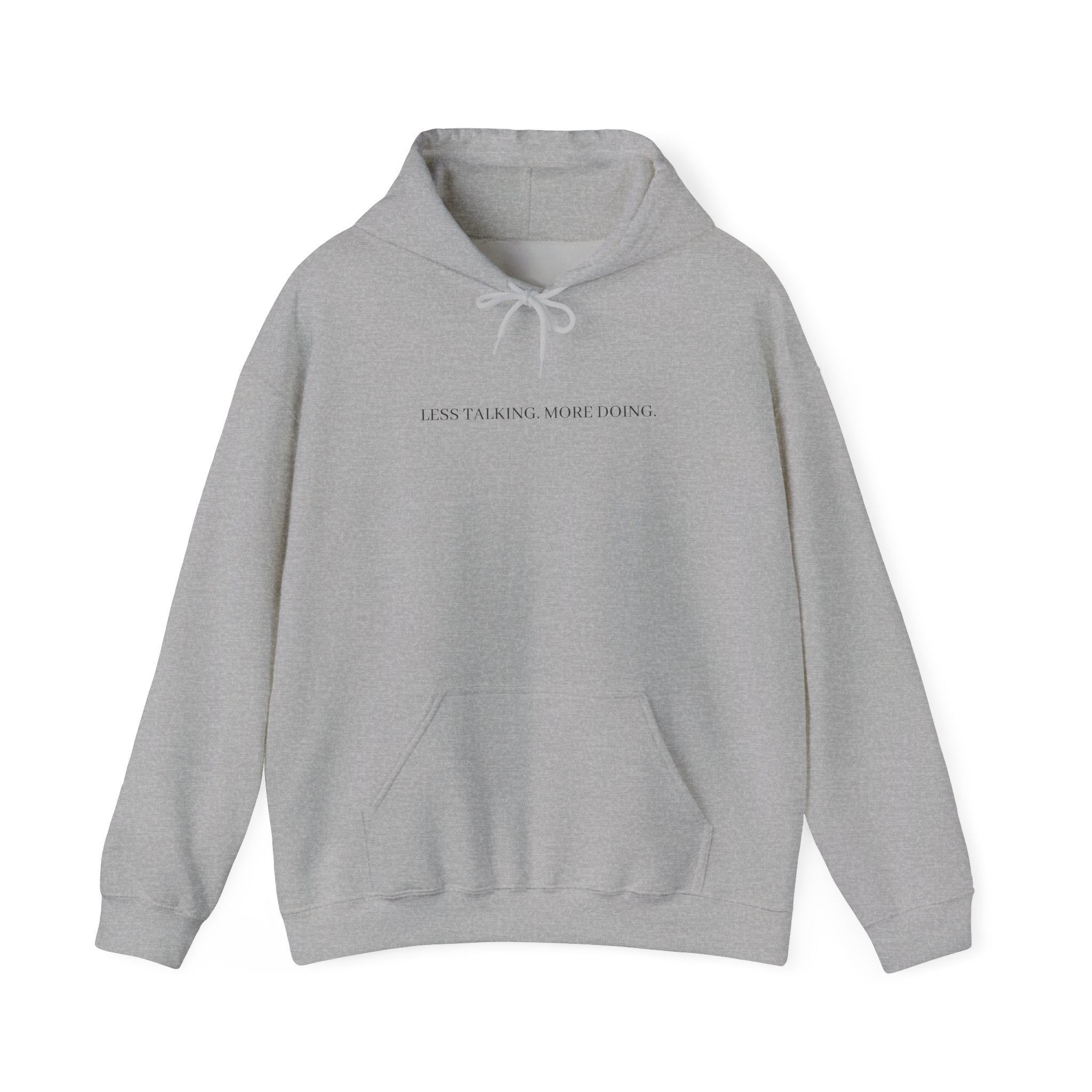 Less Talking More Doing Hoodie — Motivational White Pullover