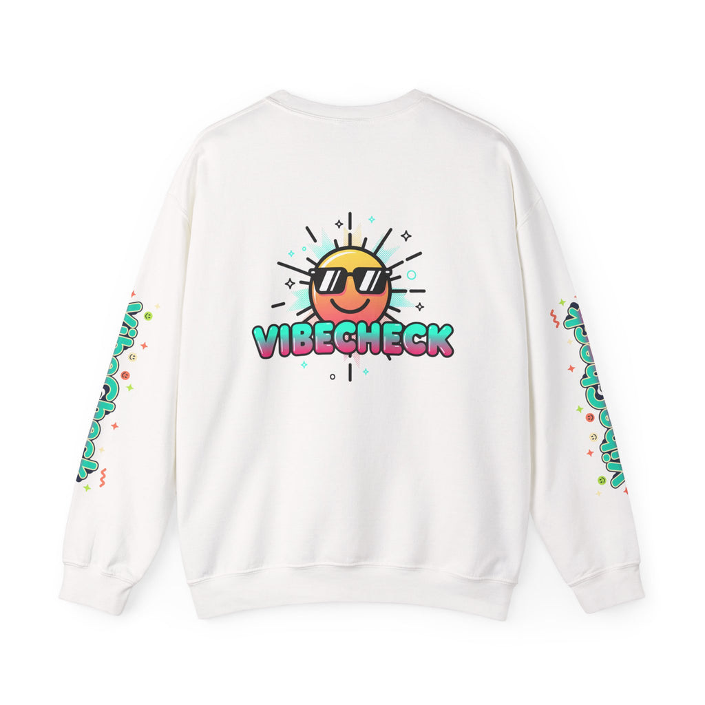 Vibecheck Crewneck Sweatshirt — Retro Sun Graphic Pullover