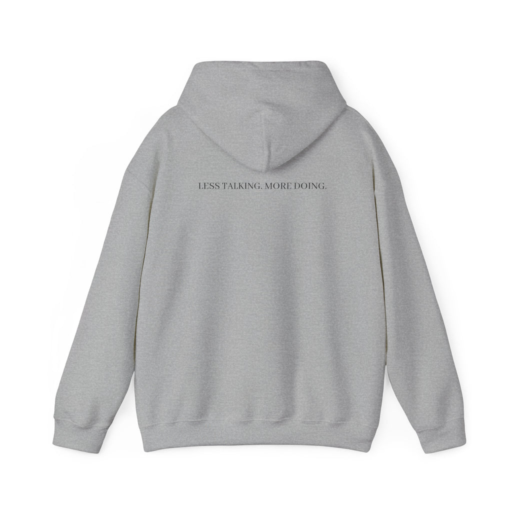 Less Talking More Doing Hoodie — Motivational White Pullover