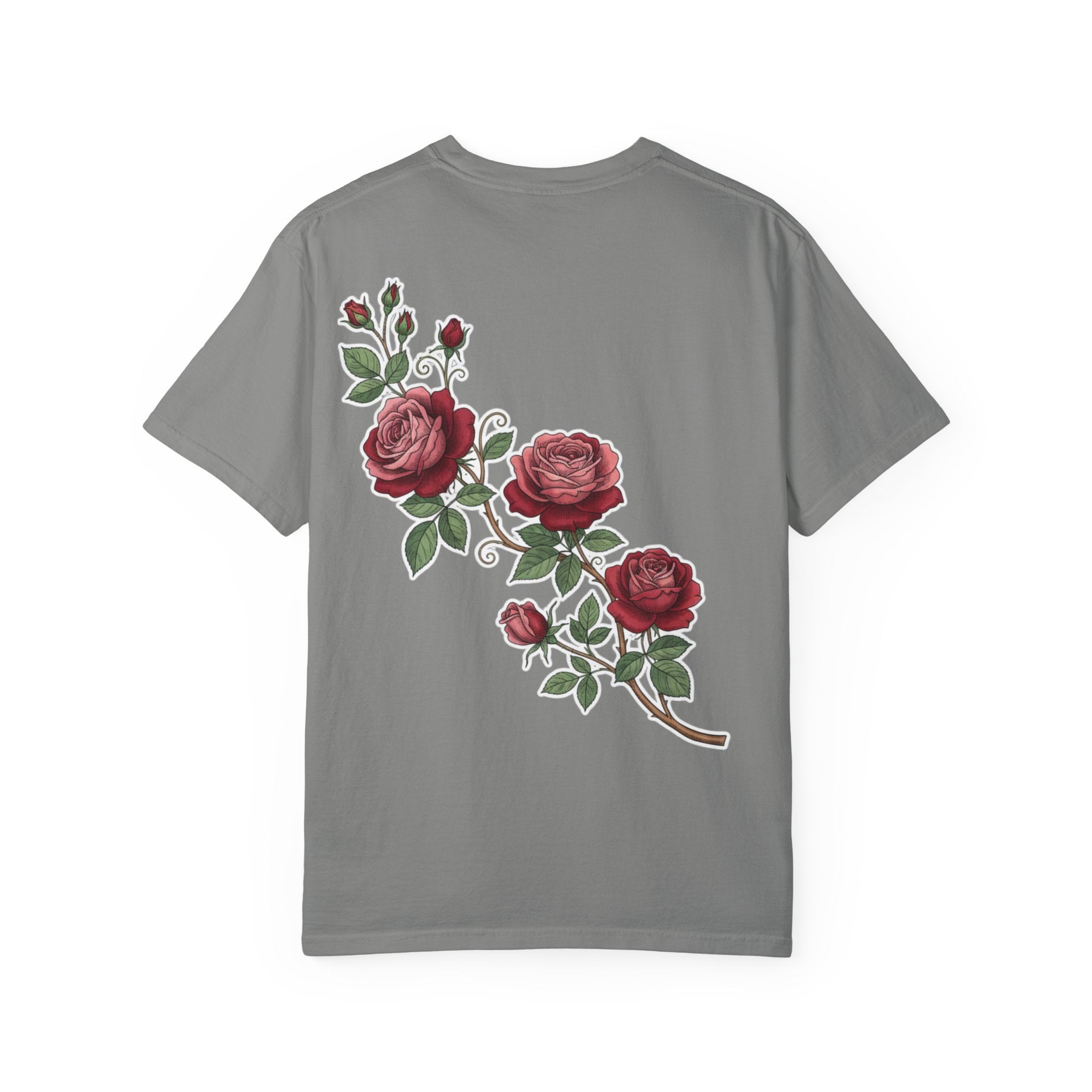 White Rose Branch T-Shirt — Vintage Red Floral Tee