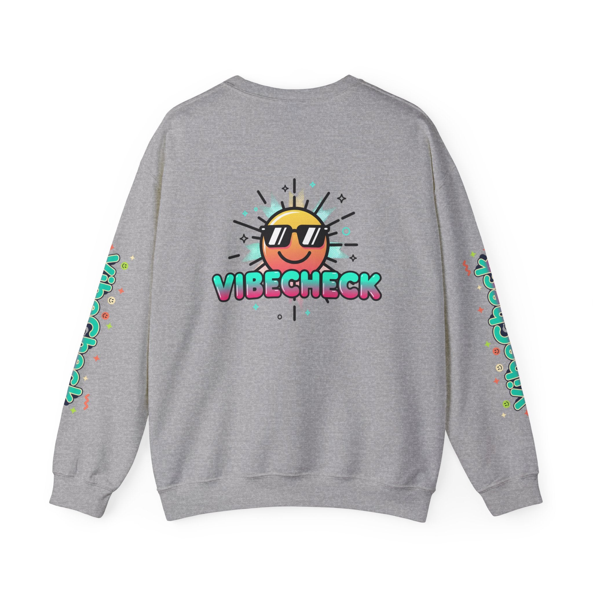 Vibecheck Crewneck Sweatshirt — Retro Sun Graphic Pullover