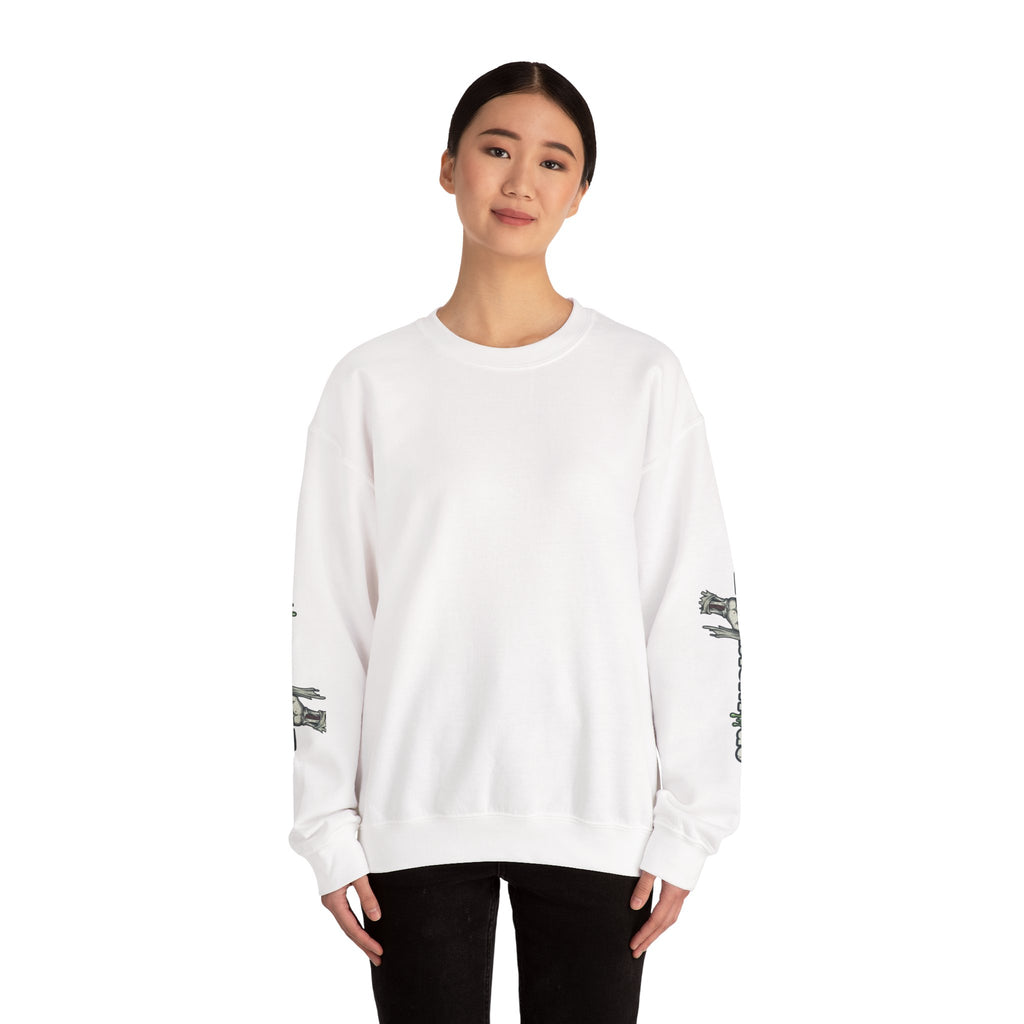 ZombieMood Crewneck Sweatshirt — Graphic Zombie Head Back Print with Sleeve Logos