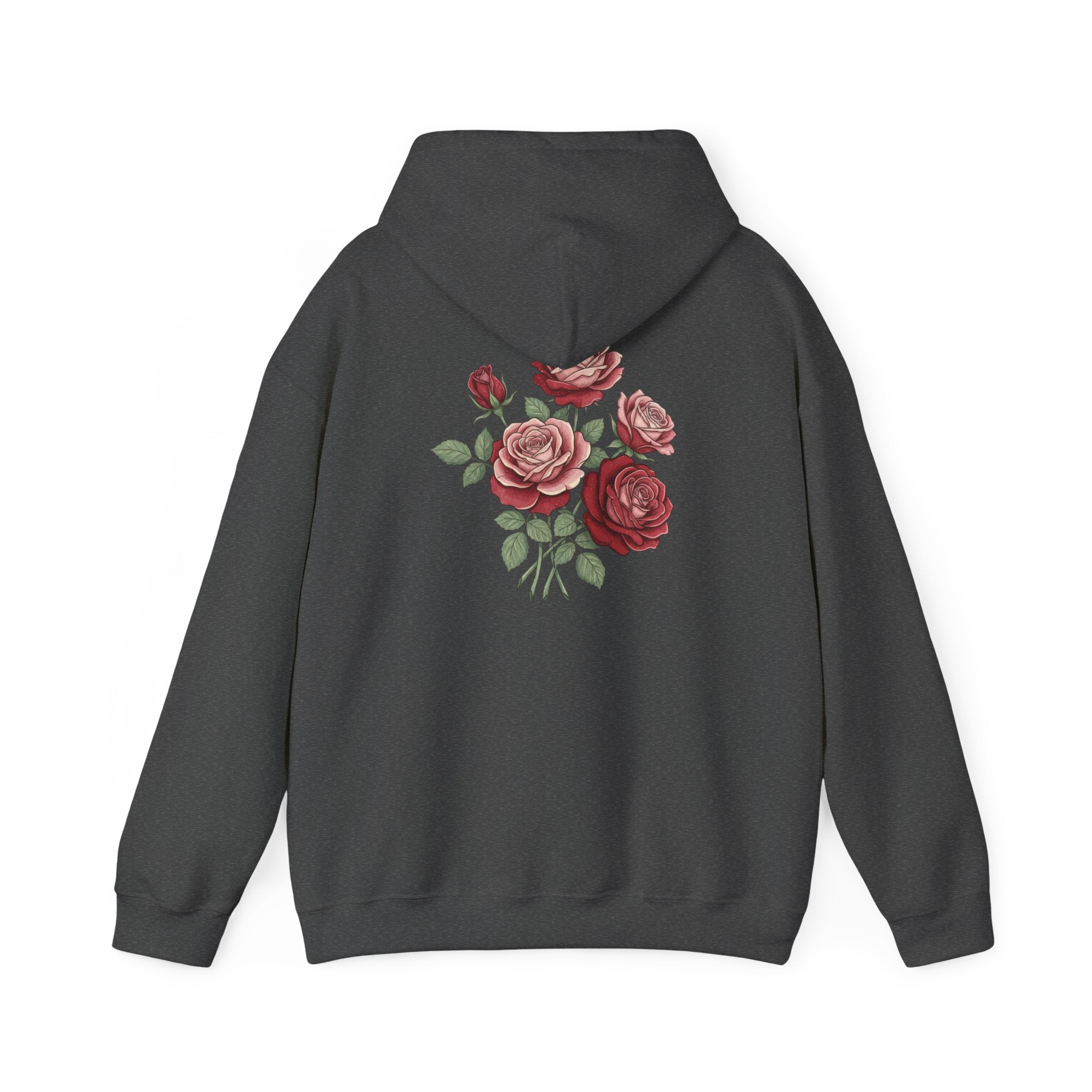 Rose Bouquet Hoodie - Vintage Red Floral Backprint Sweatshirt