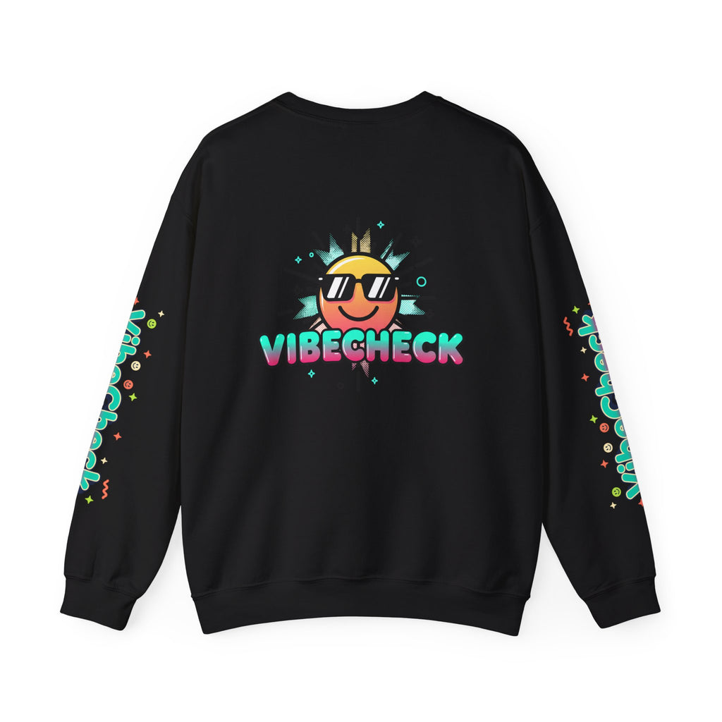 Vibecheck Crewneck Sweatshirt — Retro Sun Graphic Pullover