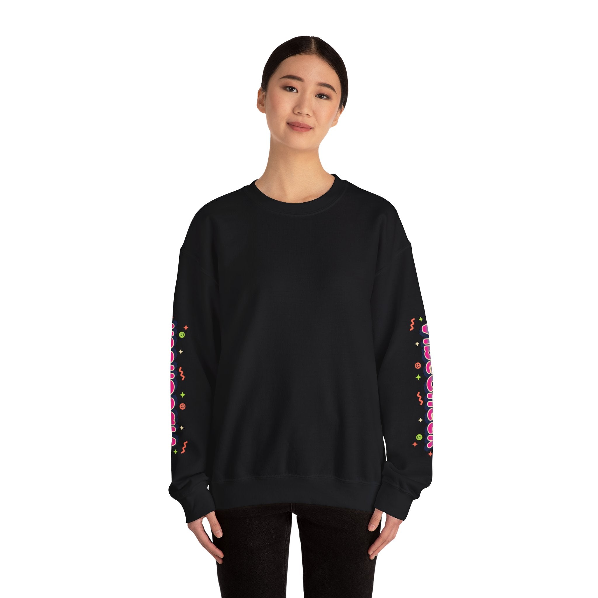 Vibecheck Crewneck Sweatshirt — Retro Sun Graphic Pullover
