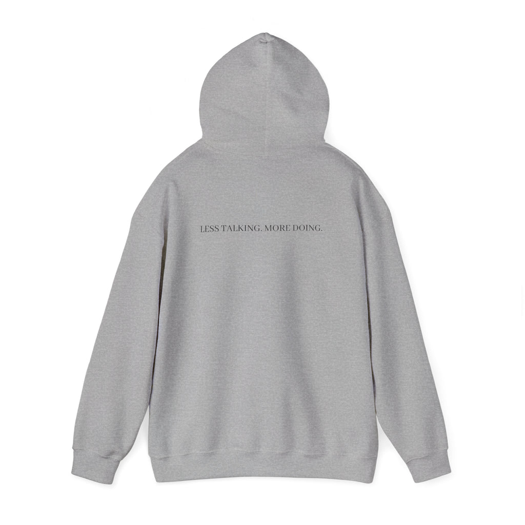 Less Talking More Doing Hoodie — Motivational White Pullover