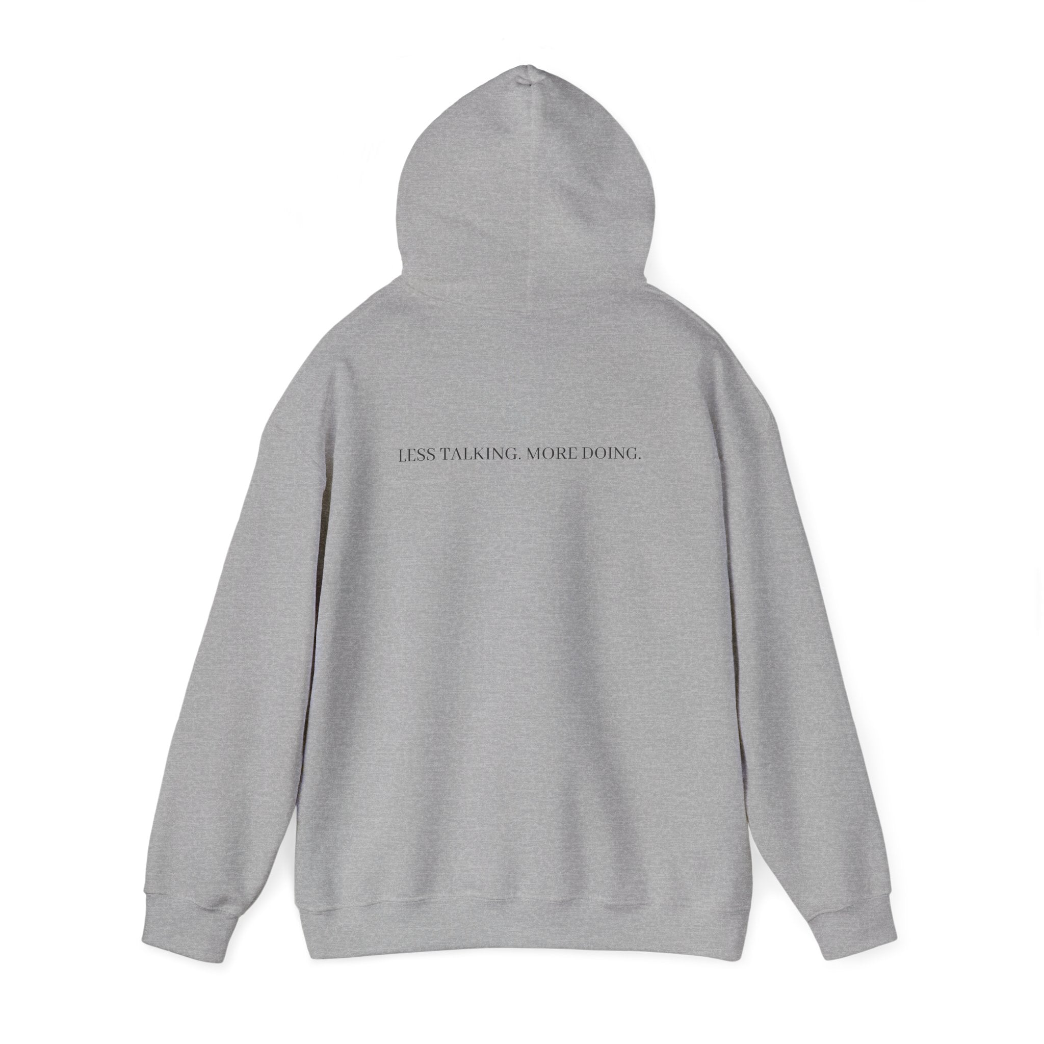 Less Talking More Doing Hoodie — Motivational White Pullover