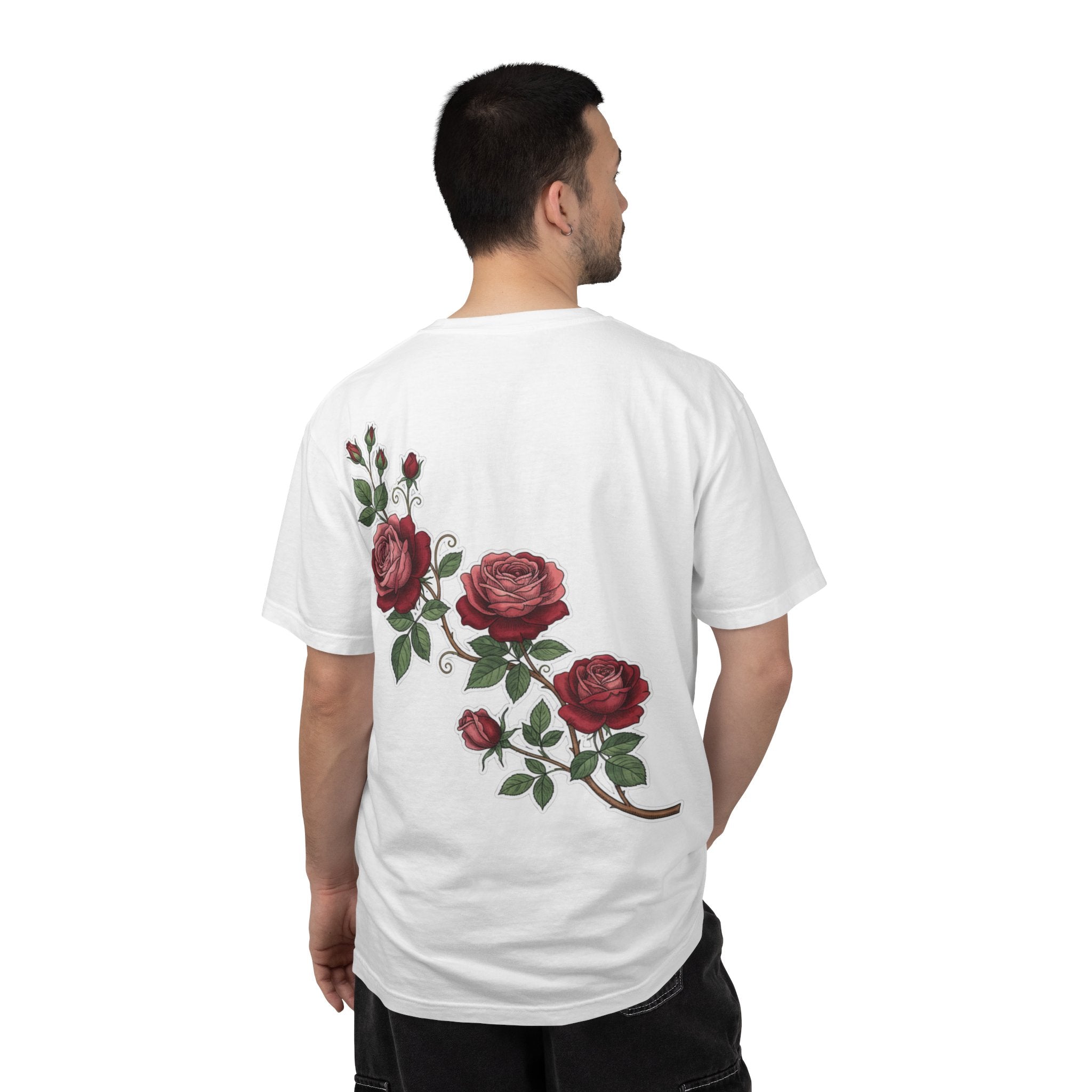 White Rose Branch T-Shirt — Vintage Red Floral Tee