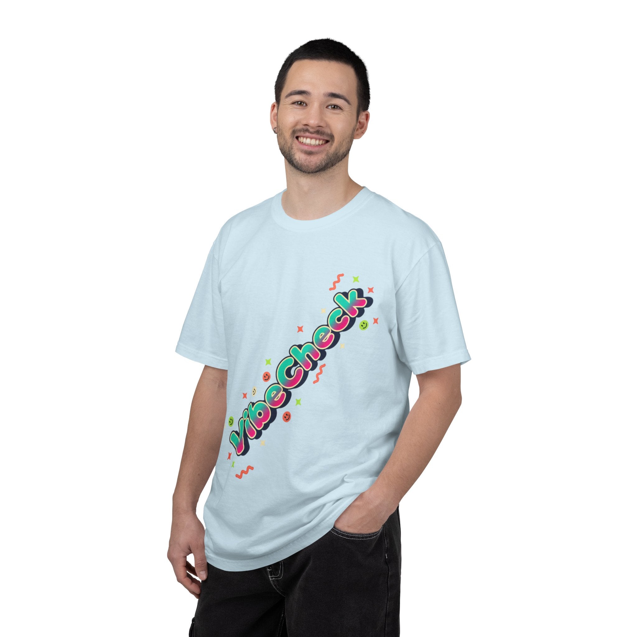VibeCheck Graphic T-Shirt — Retro Sun Emoji Tee