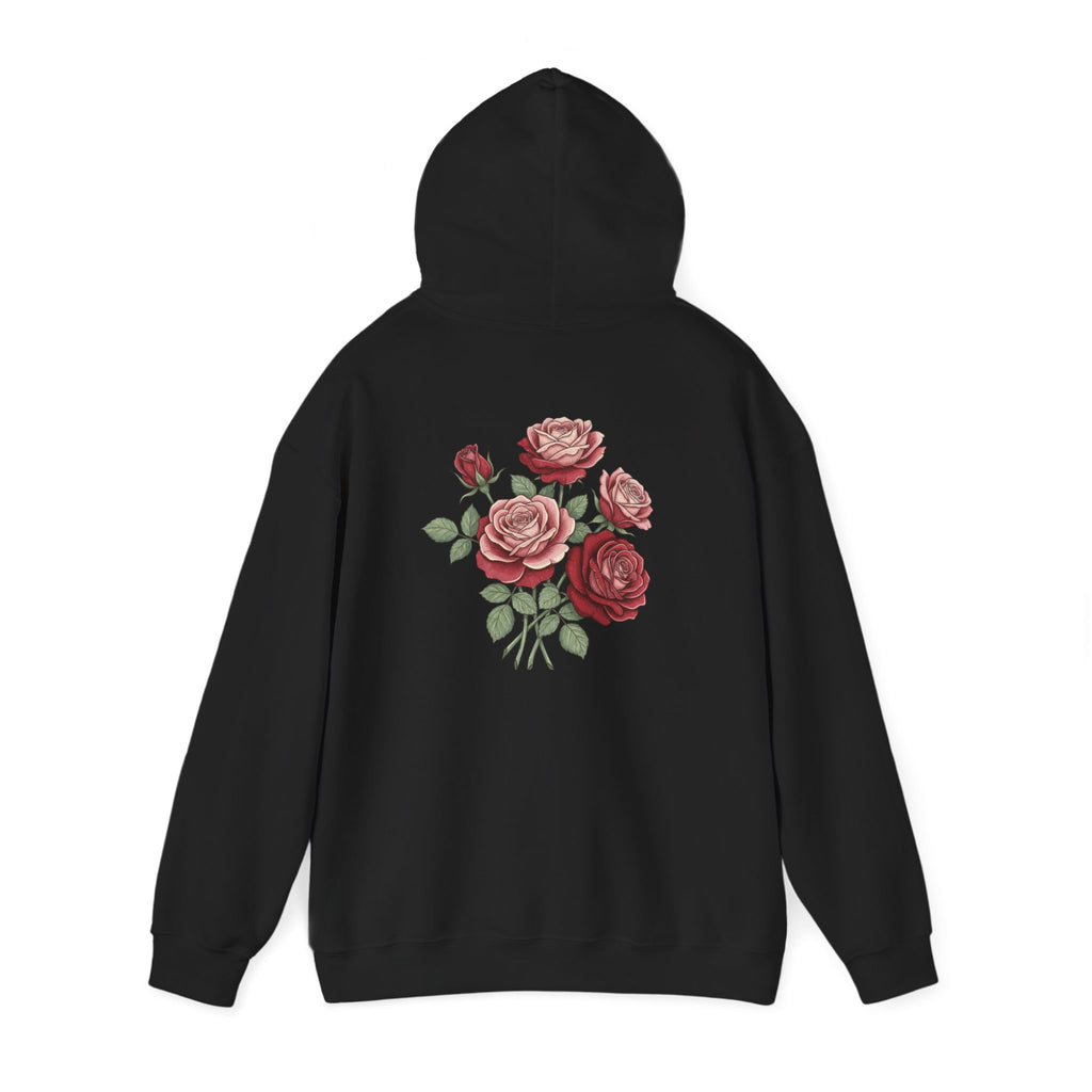 Rose Bouquet Hoodie - Vintage Red Floral Backprint Sweatshirt