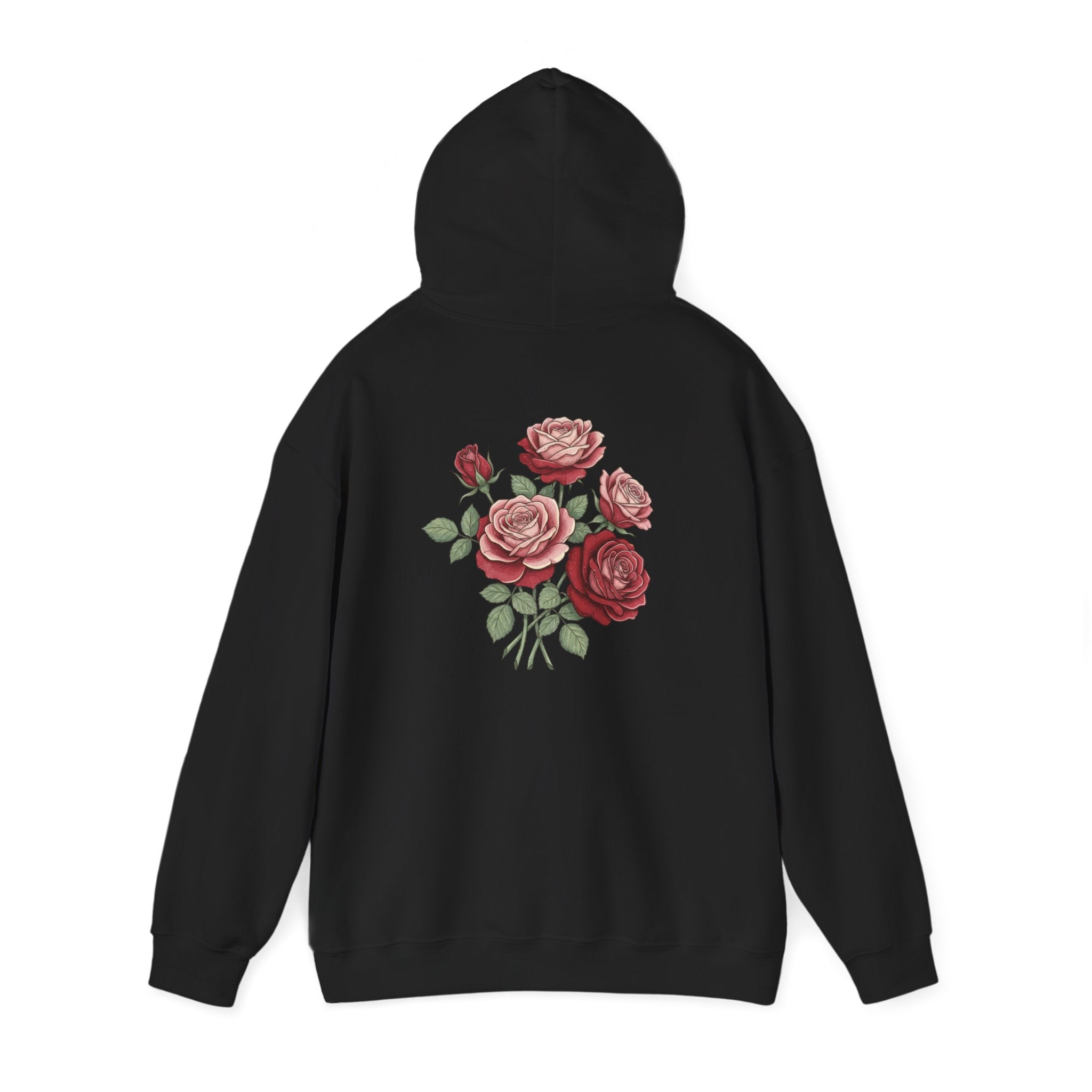 Rose Bouquet Hoodie - Vintage Red Floral Backprint Sweatshirt