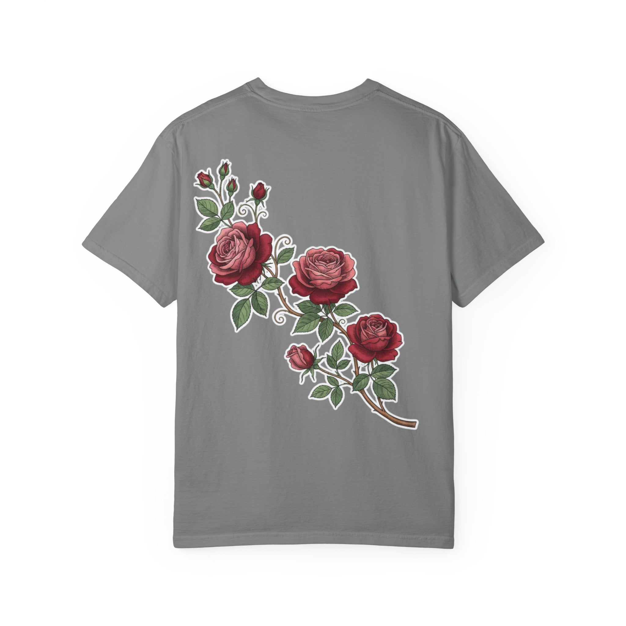 White Rose Branch T-Shirt — Vintage Red Floral Tee