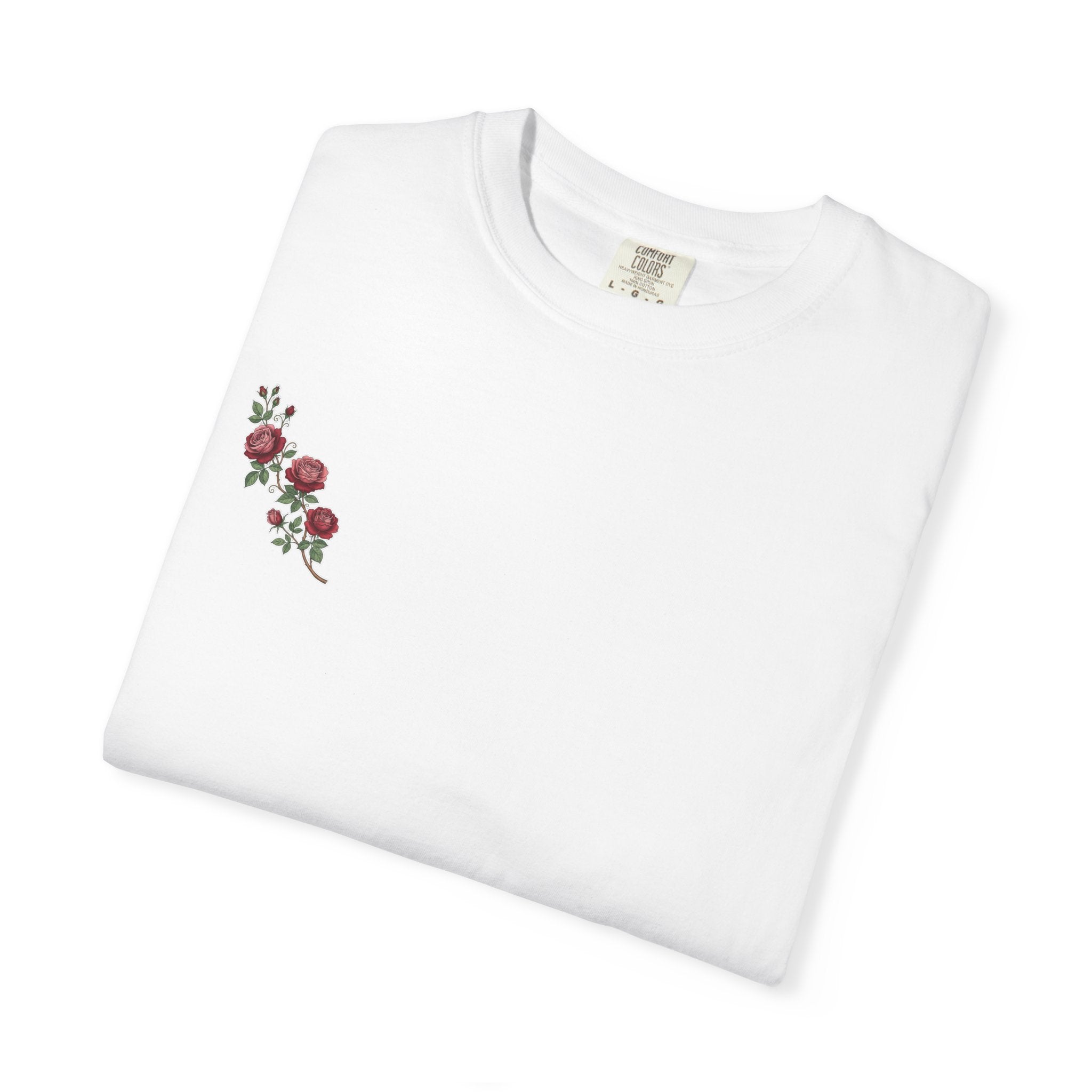 White Rose Branch T-Shirt — Vintage Red Floral Tee