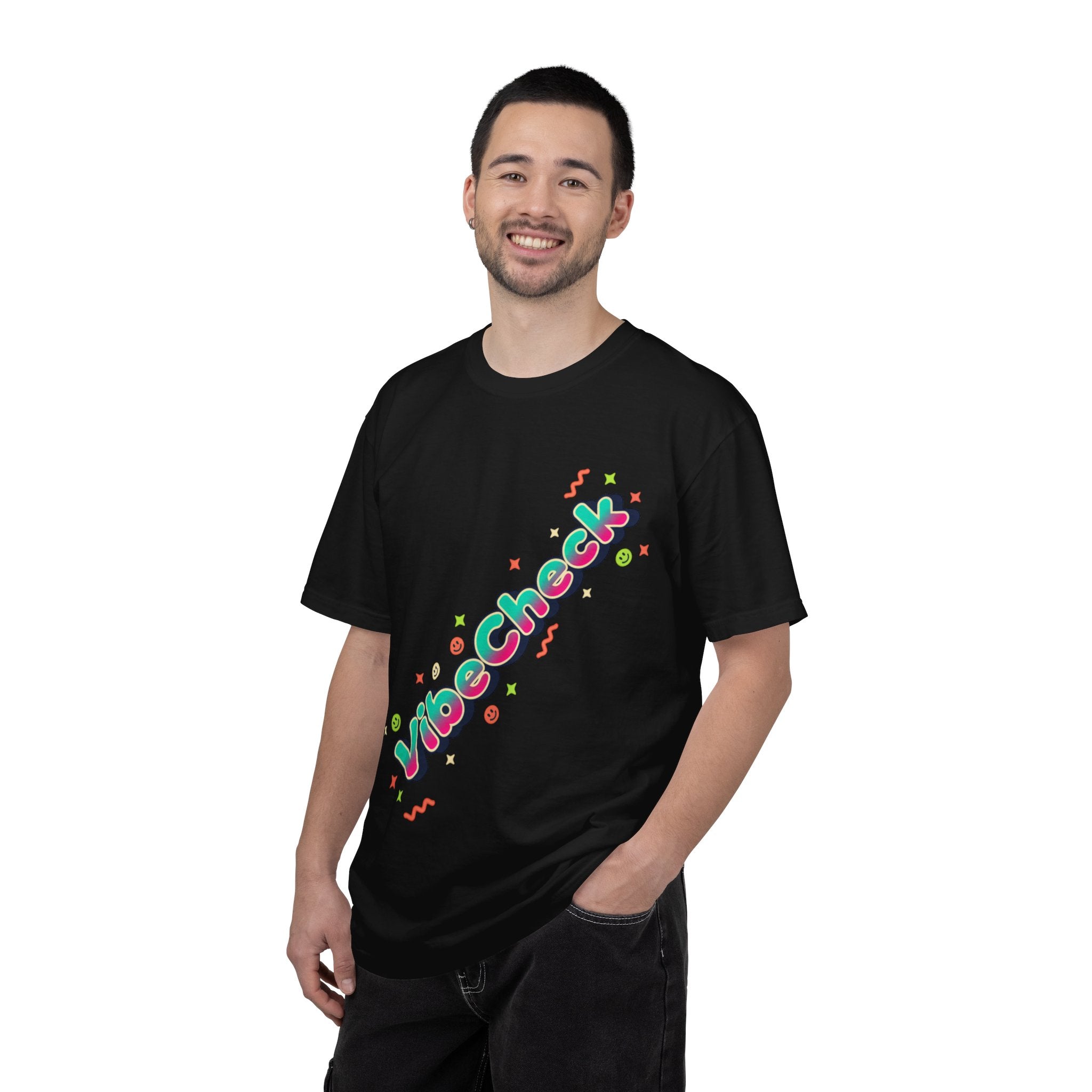 VibeCheck Graphic T-Shirt — Retro Sun Emoji Tee