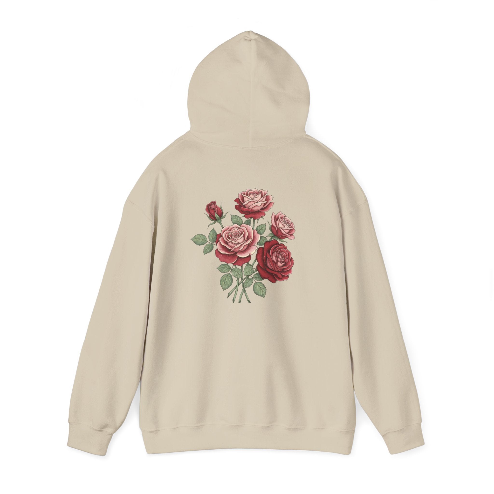 Rose Bouquet Hoodie - Vintage Red Floral Backprint Sweatshirt