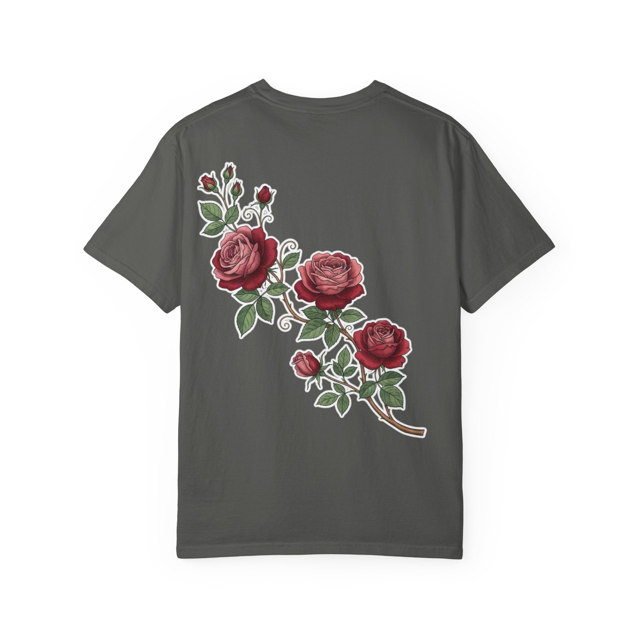 White Rose Branch T-Shirt — Vintage Red Floral Tee