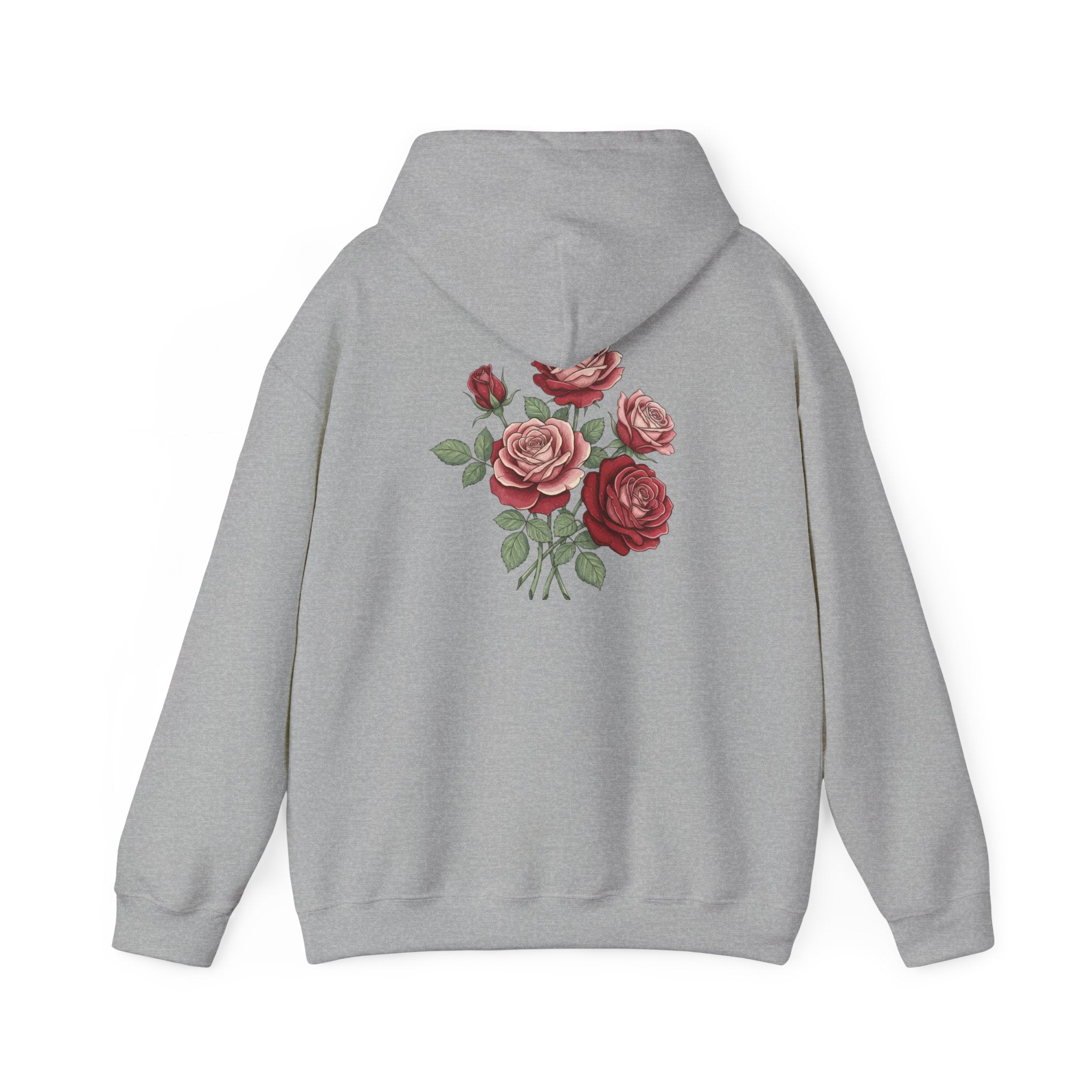 Rose Bouquet Hoodie - Vintage Red Floral Backprint Sweatshirt