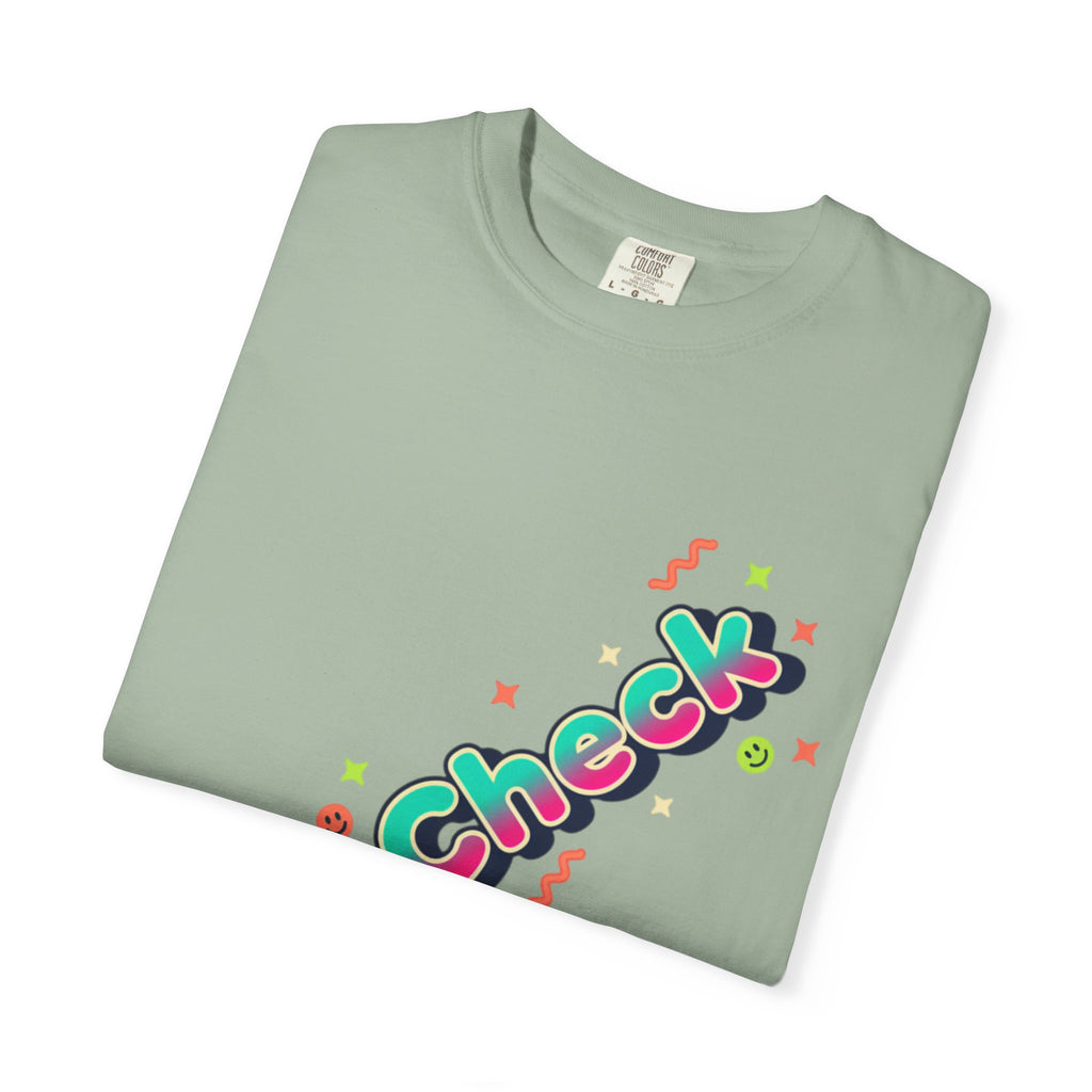 VibeCheck Graphic T-Shirt — Retro Sun Emoji Tee