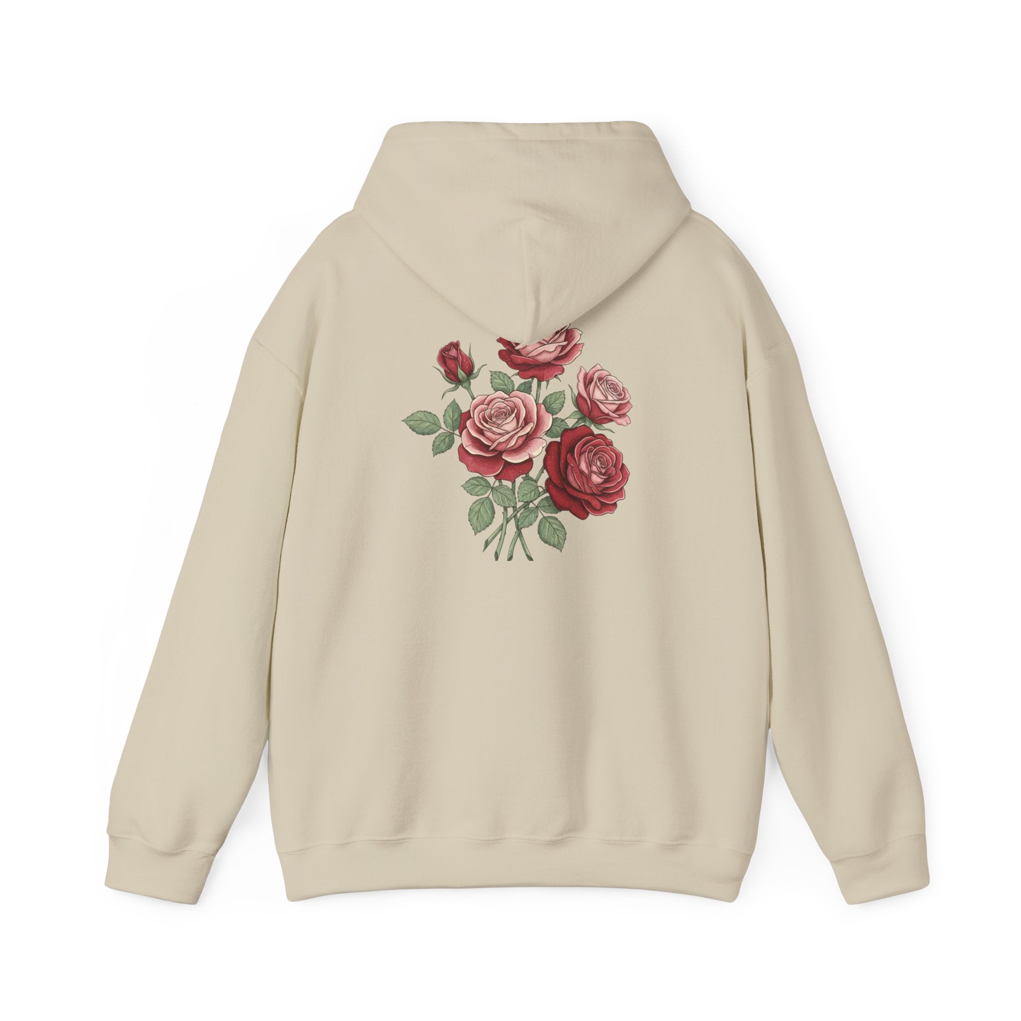 Rose Bouquet Hoodie - Vintage Red Floral Backprint Sweatshirt