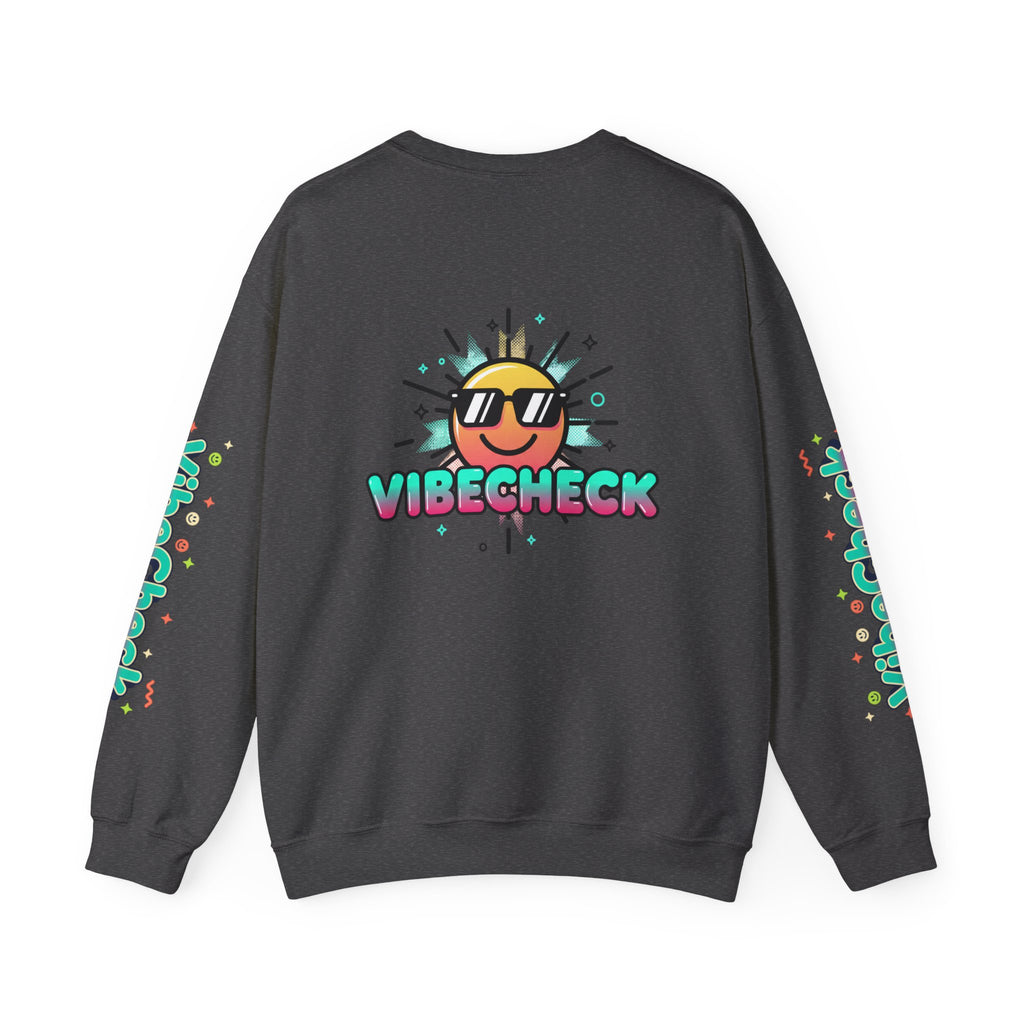 Vibecheck Crewneck Sweatshirt — Retro Sun Graphic Pullover