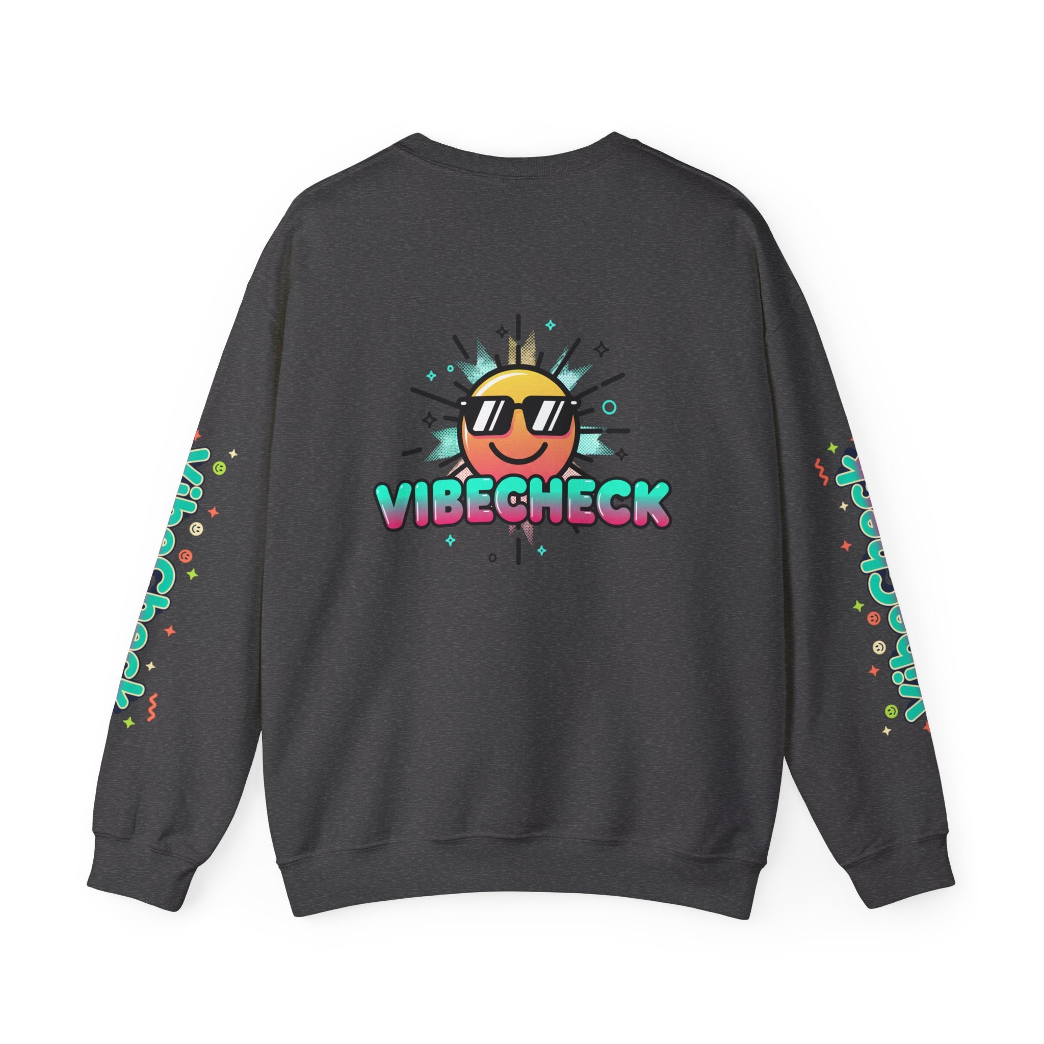 Vibecheck Crewneck Sweatshirt — Retro Sun Graphic Pullover