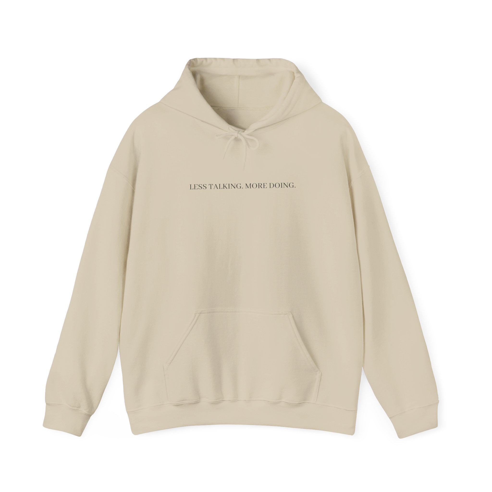 Less Talking More Doing Hoodie — Motivational White Pullover