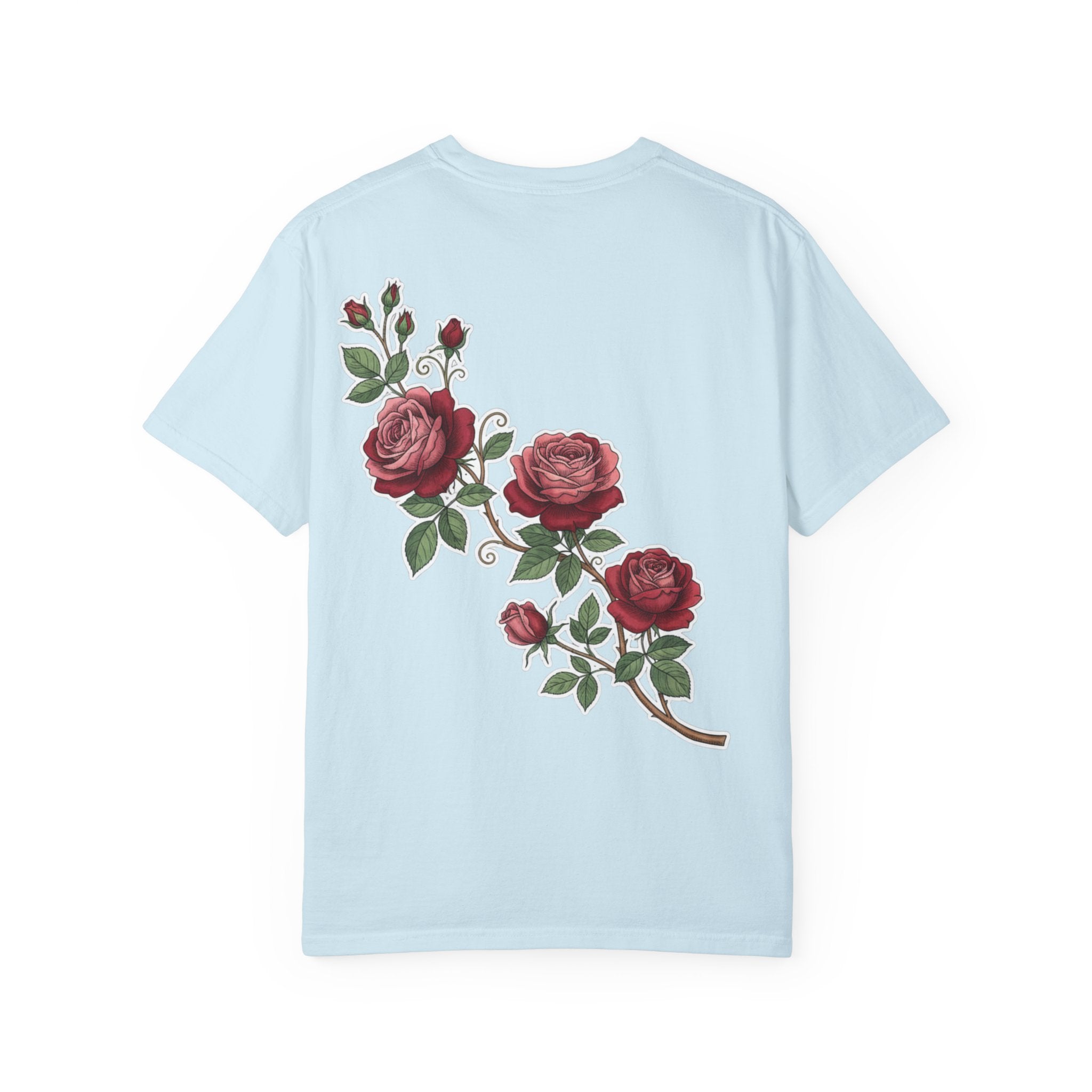White Rose Branch T-Shirt — Vintage Red Floral Tee