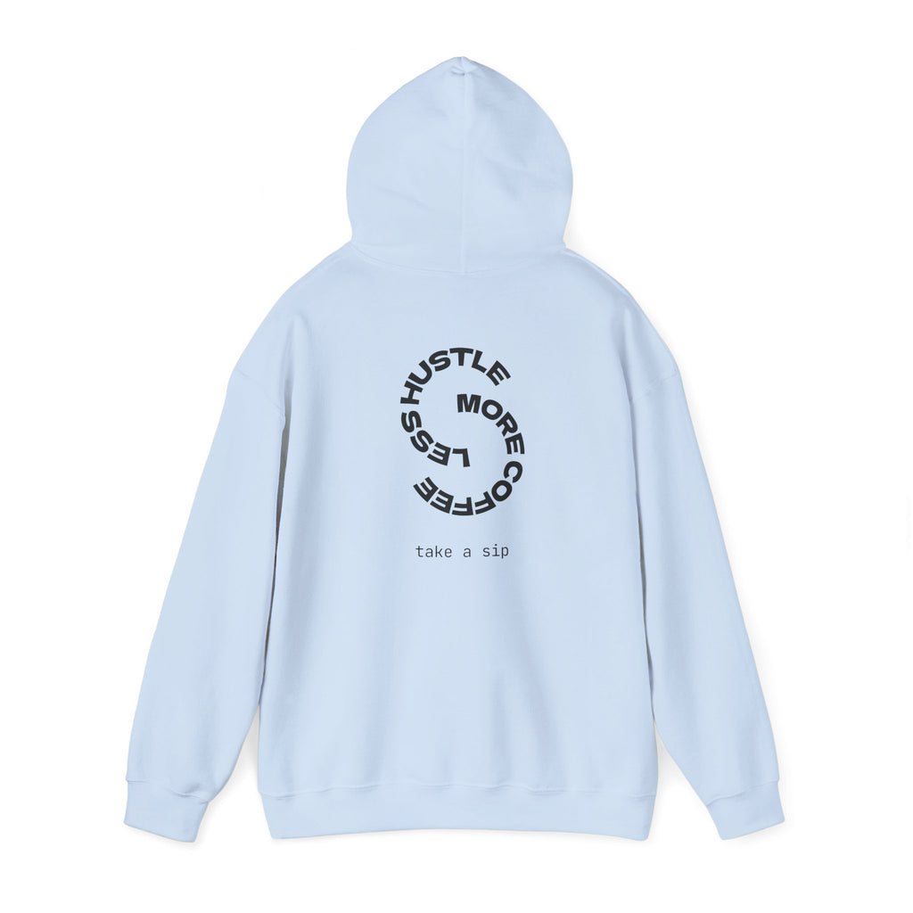 Coffee Lover Hoodie — “More Coffee Less Hustle” Minimal White Pullover