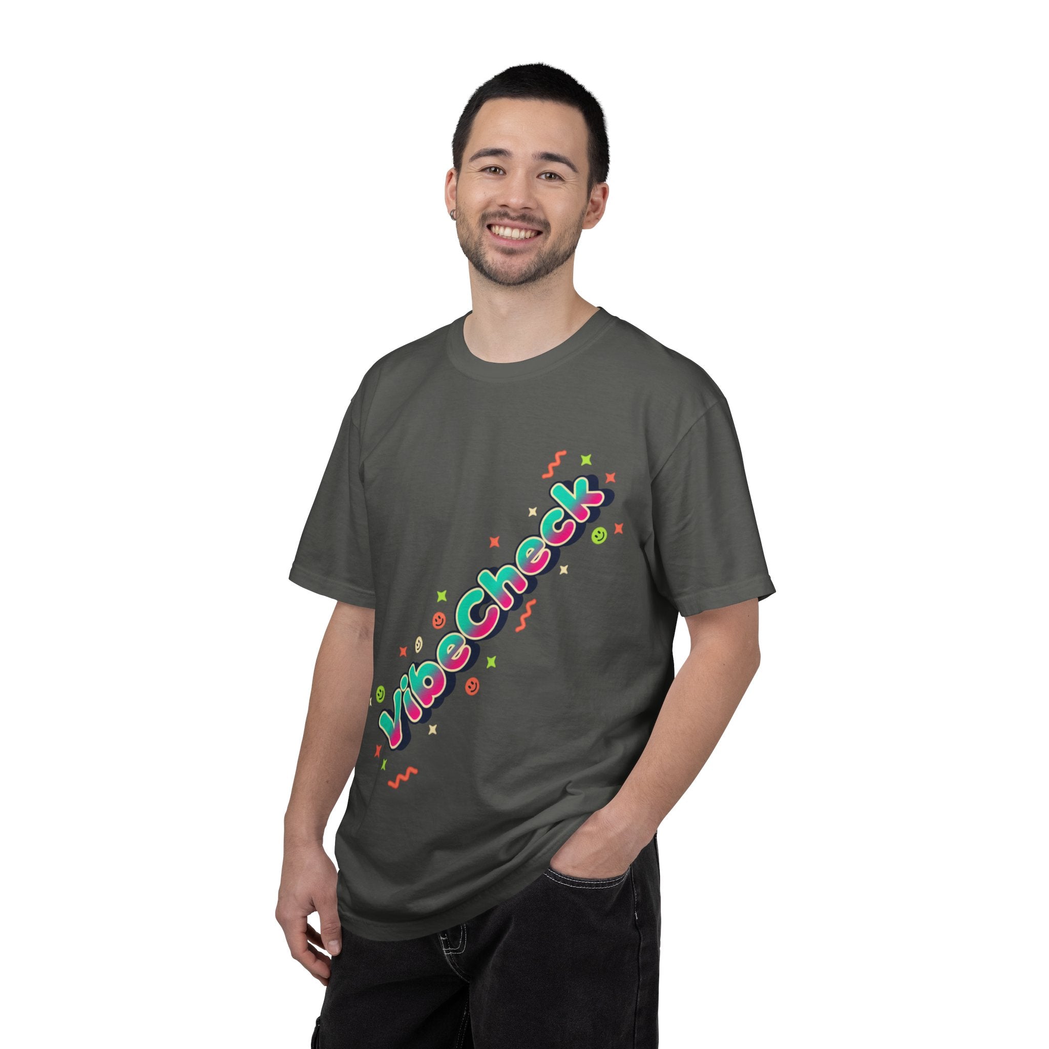 VibeCheck Graphic T-Shirt — Retro Sun Emoji Tee